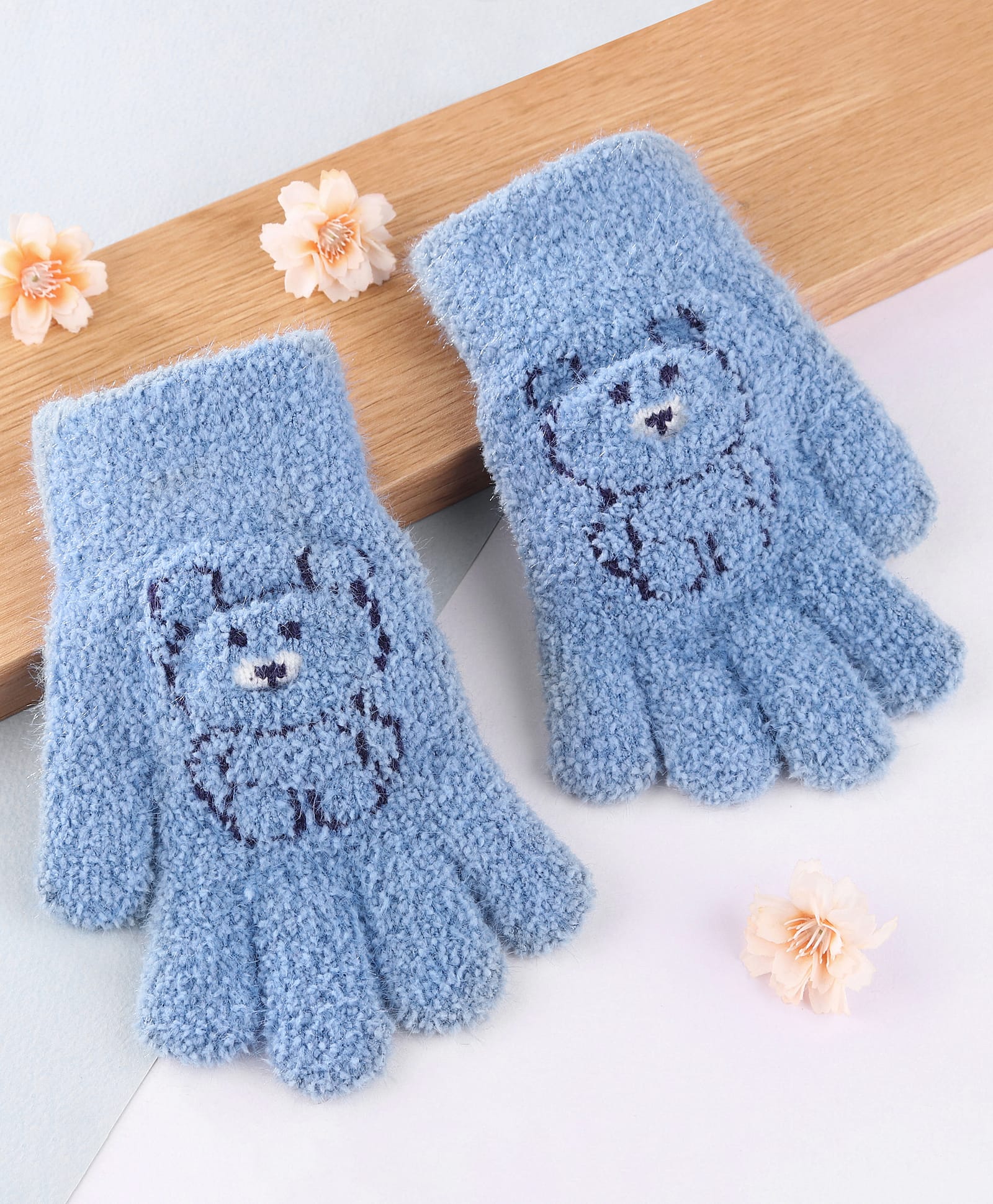 Babyhug Gloves with Bear Design - Light Blue-image-9