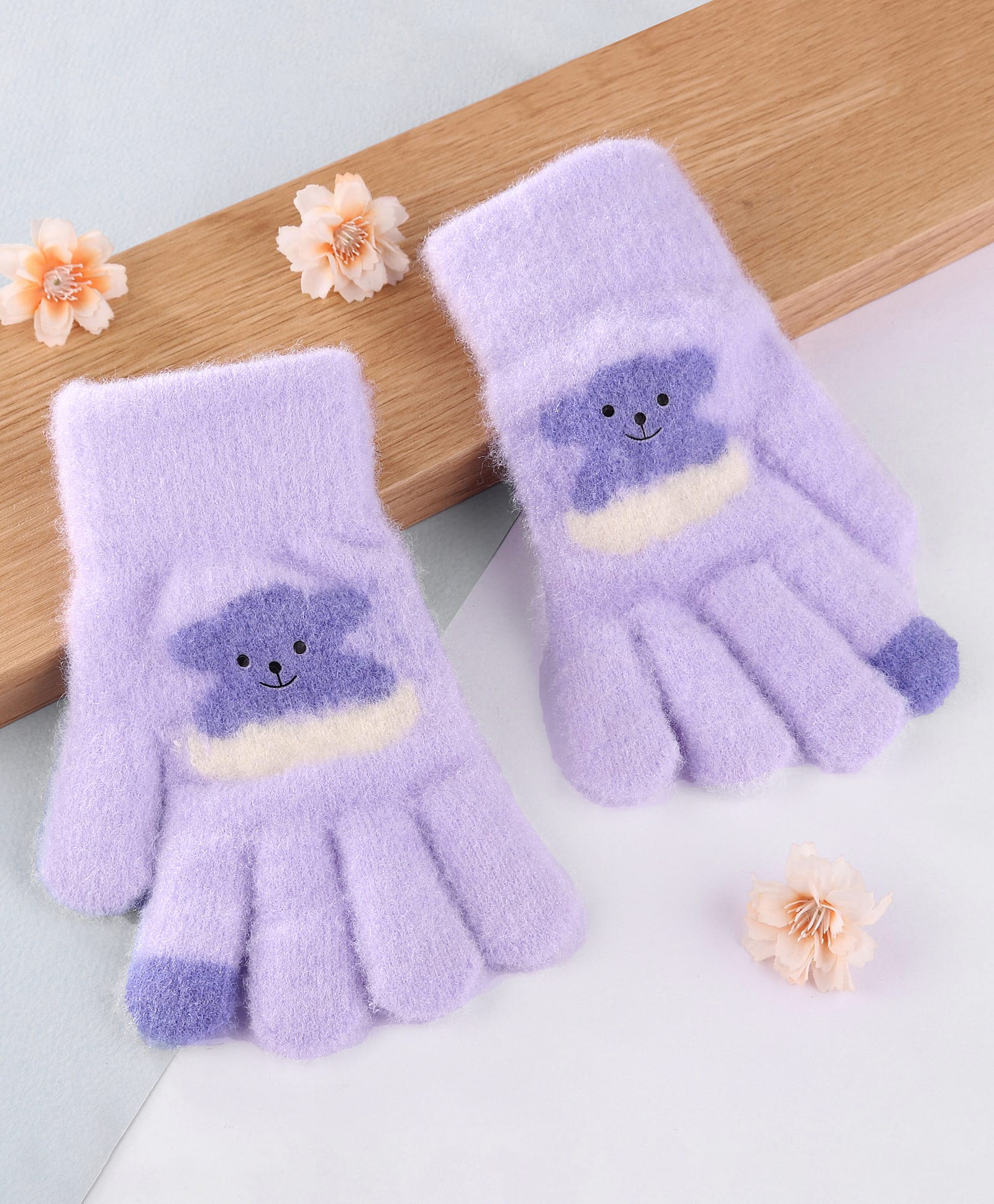 Babyhug Gloves with Bear Design - Lilac-image-3