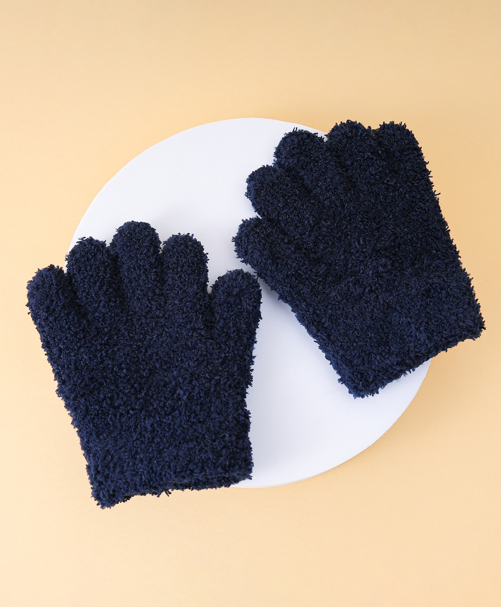 Babyhug Solid Color Fur Gloves - Navy