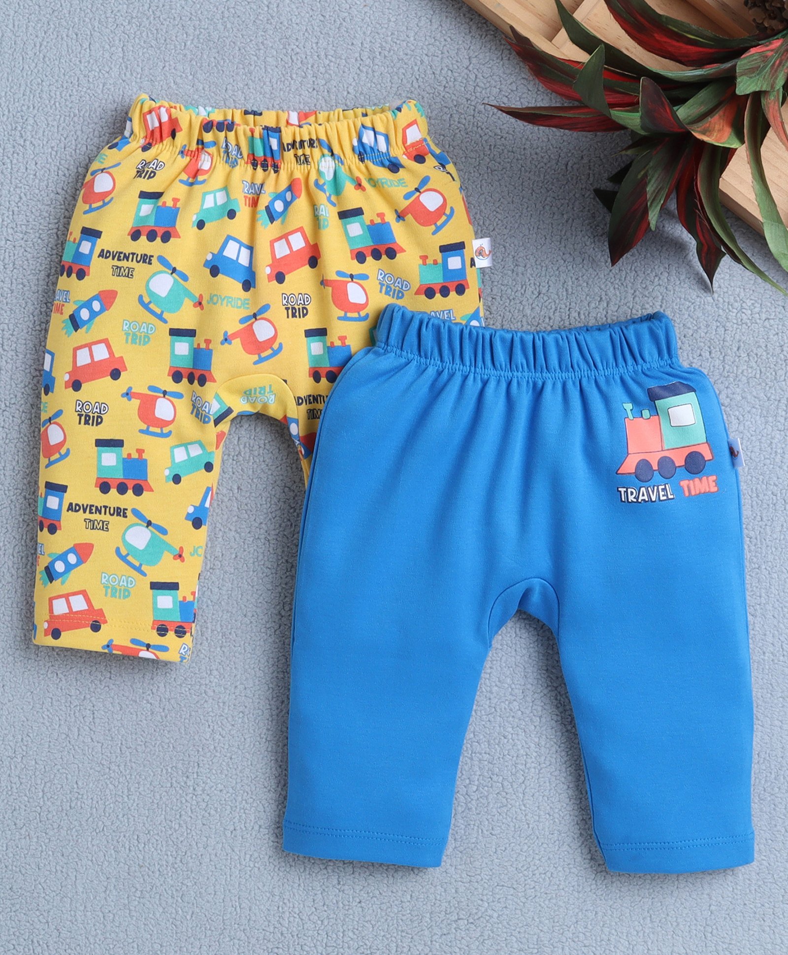 BUMZEE Cotton Pack Of 2 Vehicles Printed Diaper Leggings - Royal Blue & Yellow-picture-30