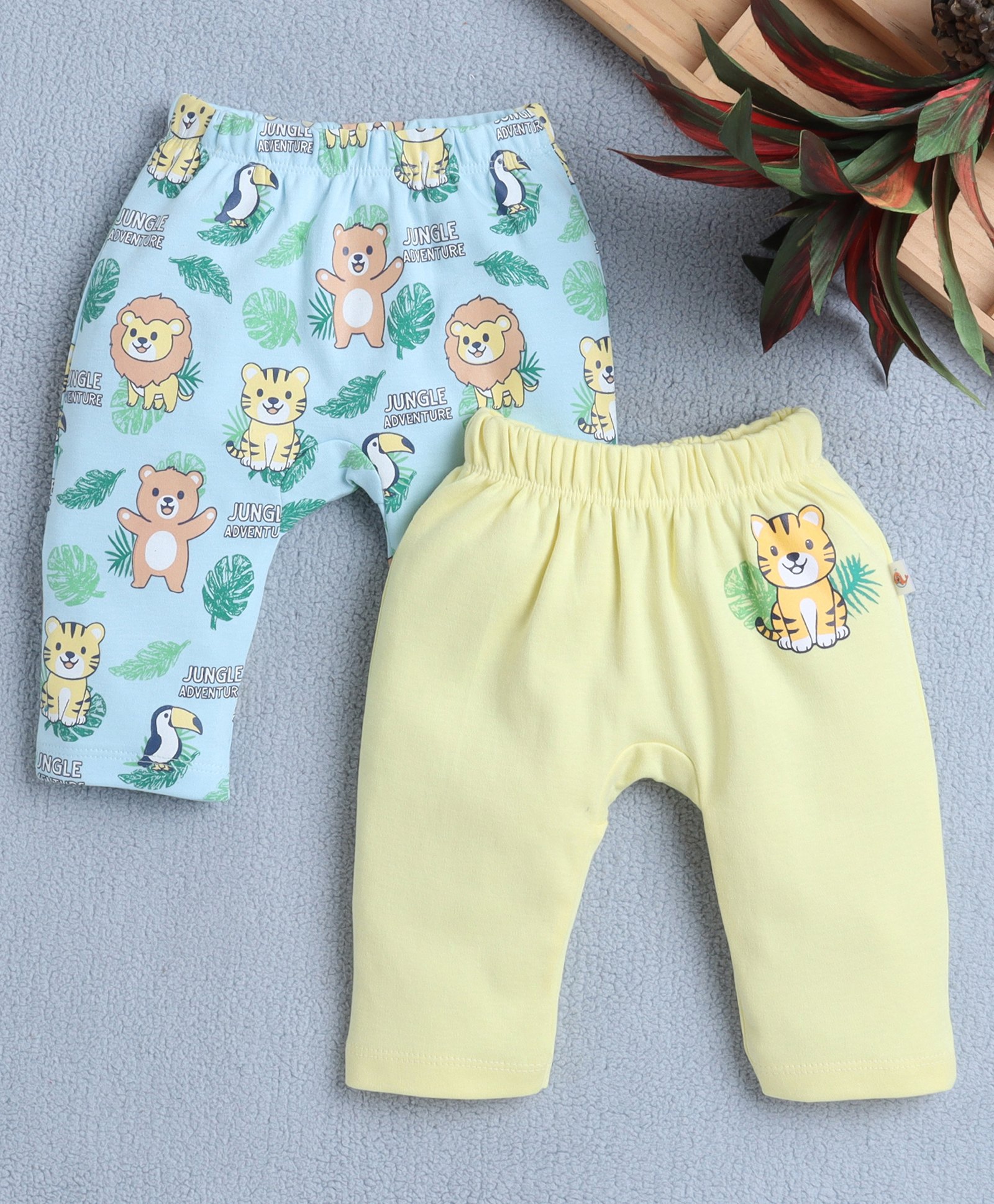 BUMZEE Cotton Pack Of 2 Jungle Theme Printed Diaper Leggings - Yellow & Sky Blue-picture-14