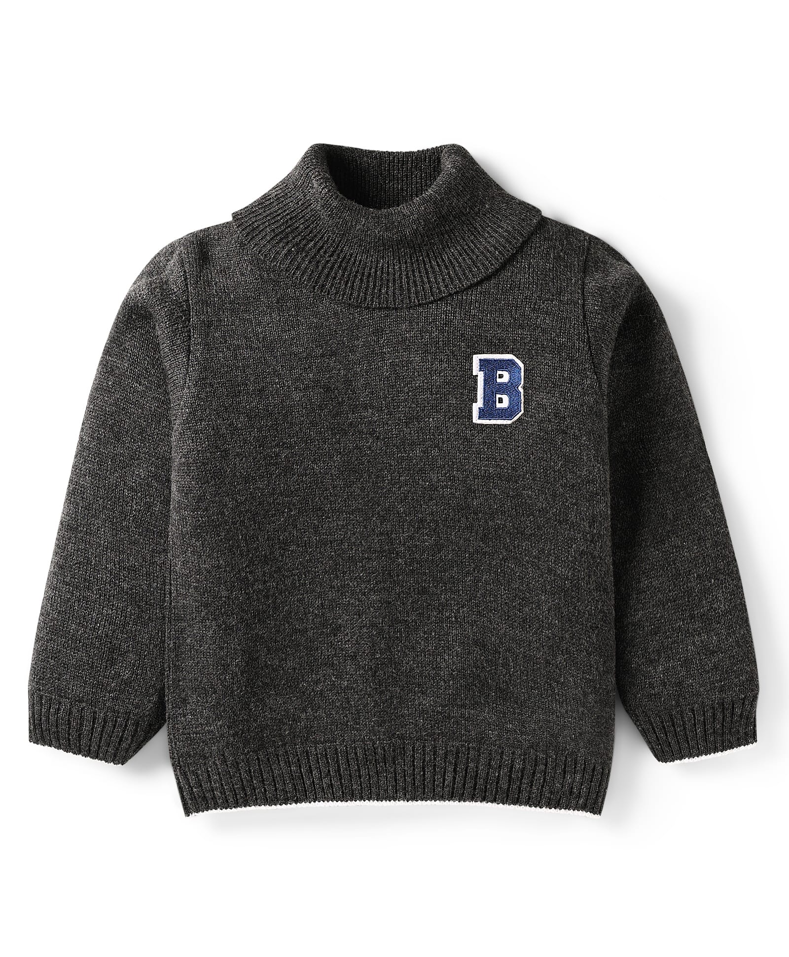Babyhug Knit Full Sleeves Turtle Neck Pullover Sweater -Charcoal Grey-image-19