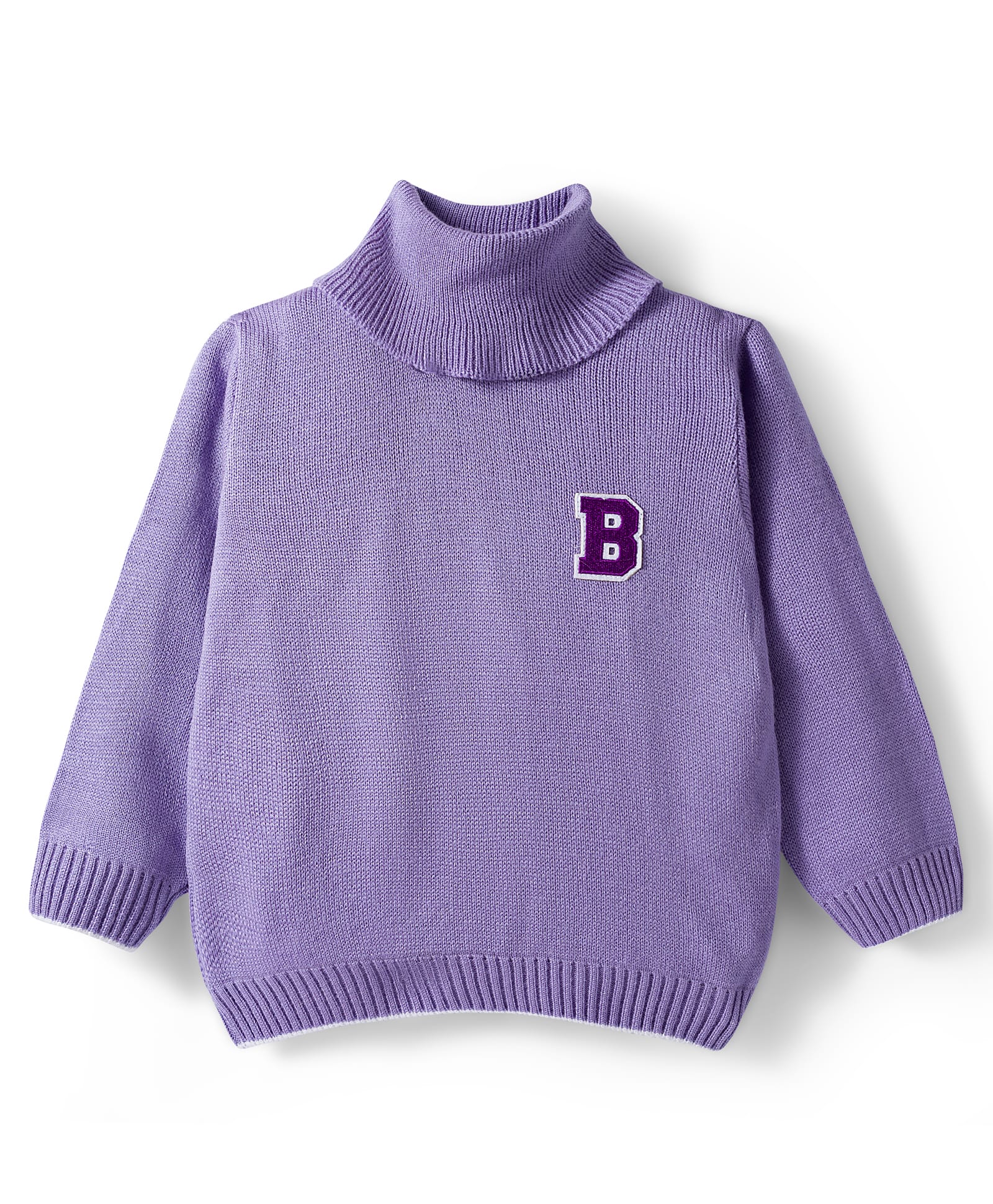 Babyhug Knit Full Sleeves Turtle Neck Pullover Sweater with Patch Detailing - Purple-picture-19