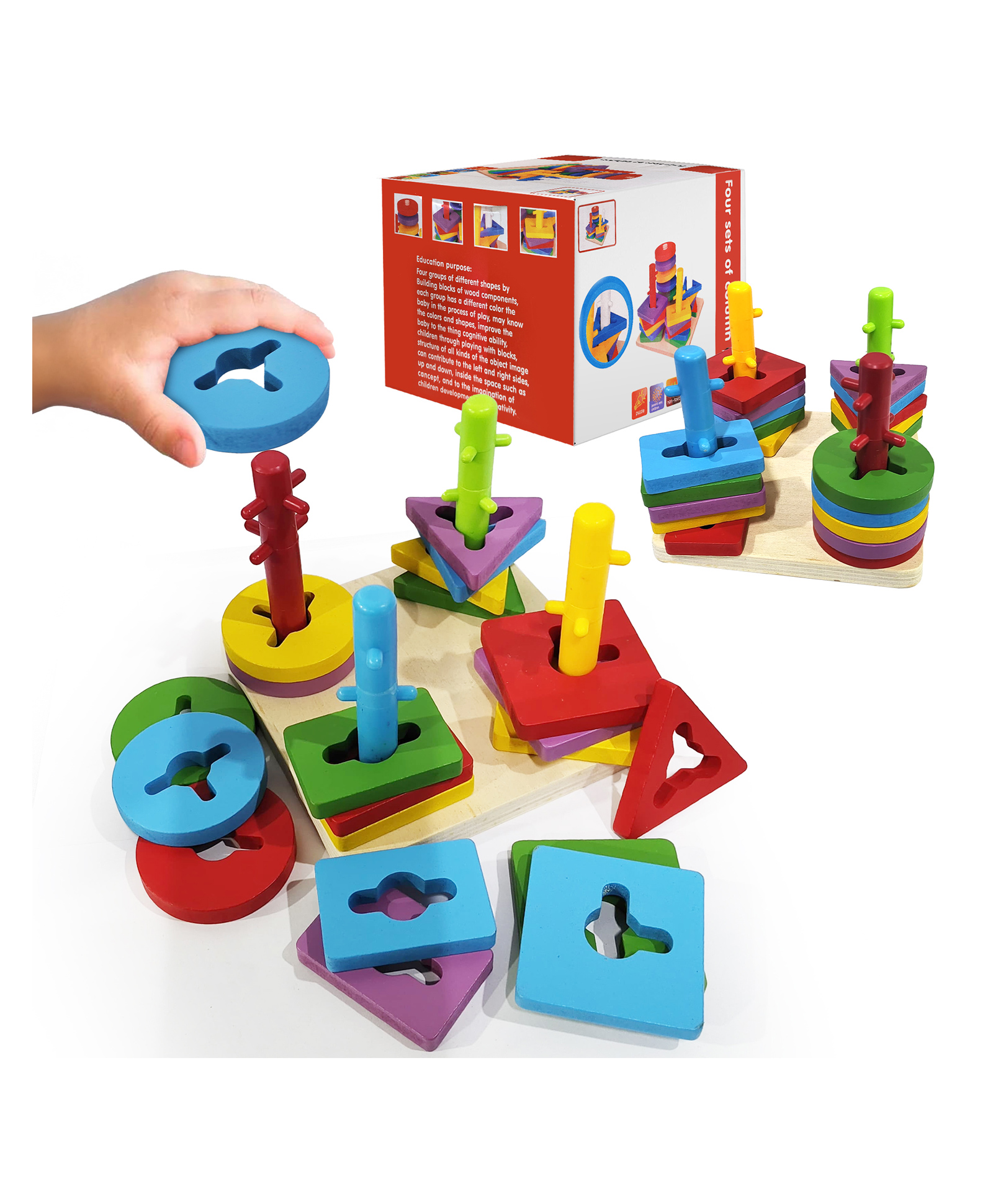 Kidology Wooden Geometric Shape Sorting & Stacking Toy-image-23