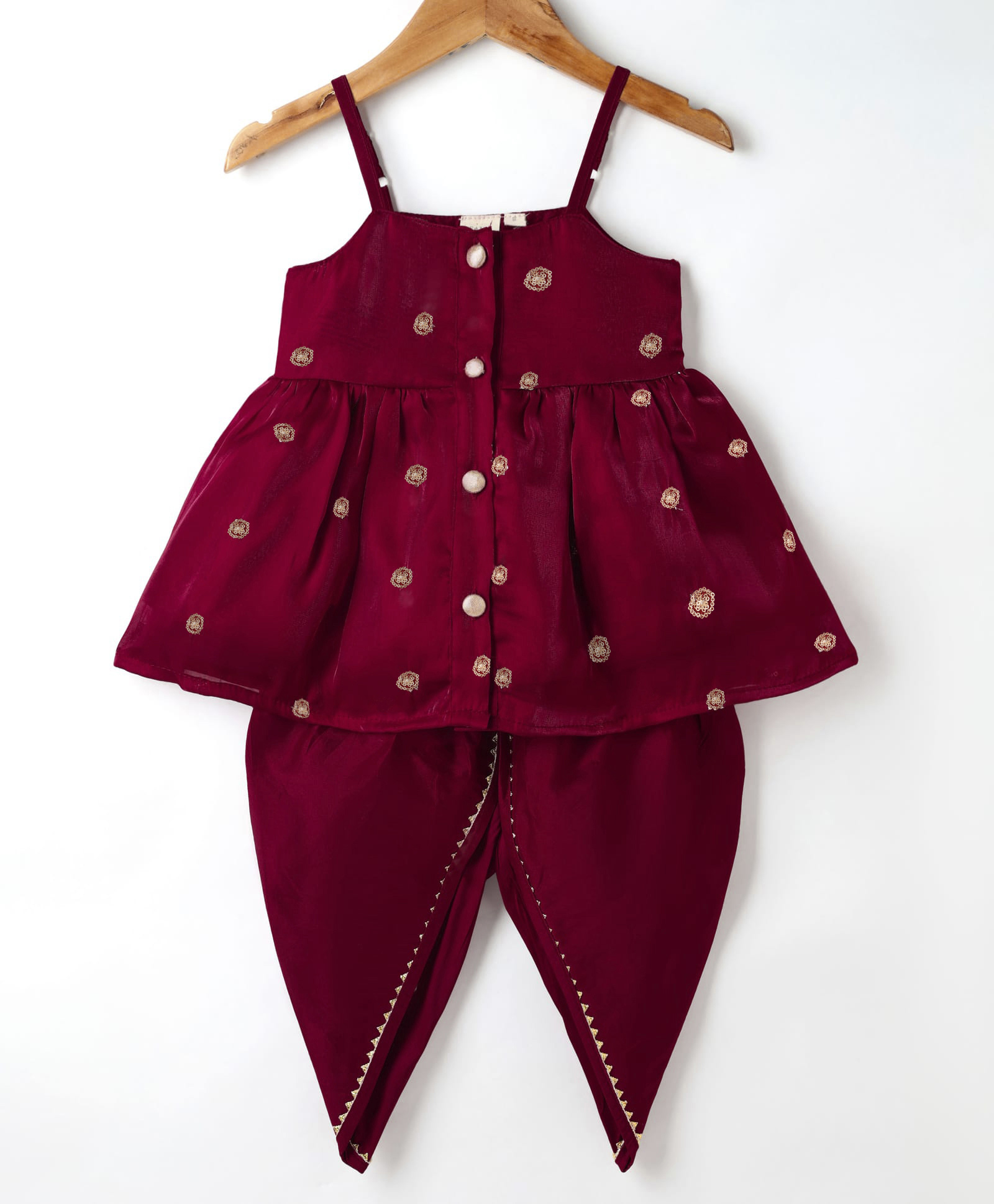 Saka Designs Woven Sleeveless Kurti Dhoti Set with Sequin Detailing & Embroidery - Maroon-image-40