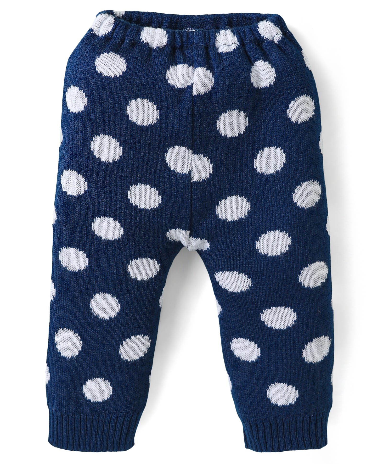 Babyhug Knit Full Length Fleece & Woollen Bottom Wear With Polka Dot Print - Navy Blue-picture-20