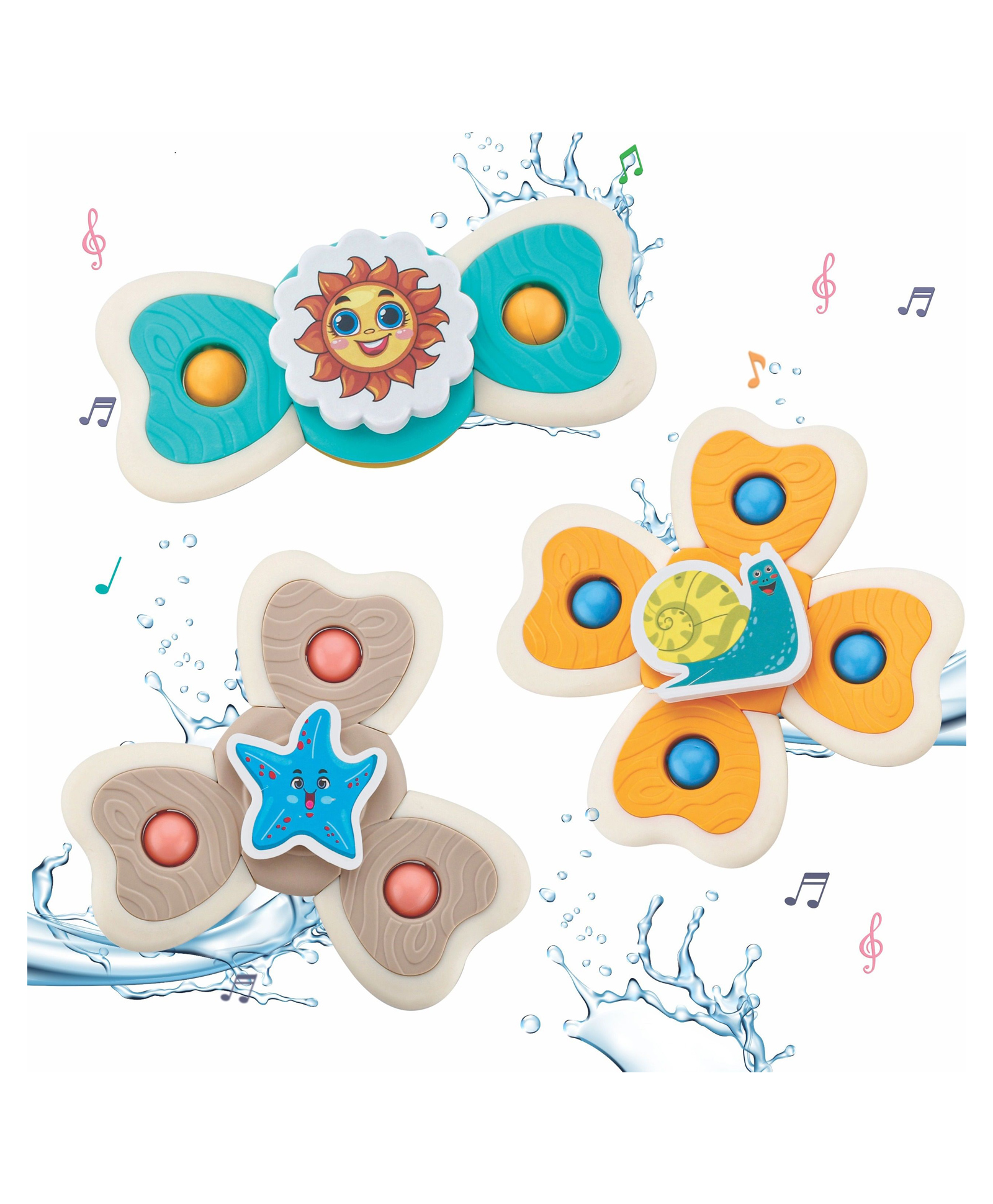ADKD Silicone Spinner Bath Toy Waterproof Suction Cup Spinning Top Spinner Rotating Toy For Boys Girls Pack of 3- (Random Color & Design)-image-11