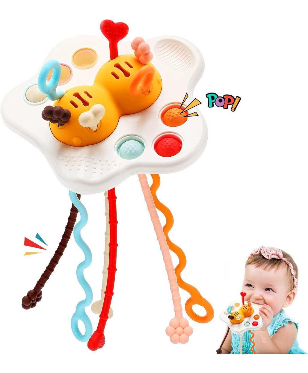 ADKD Baby Rattle Toys UFO Pull String Toys For Kids Early Development Toys For Toddlers Pull String Activity Toy Baby Stress Relief Kids Toys Baby Toys Fun Entertainment Toys- Multicolor-image-5