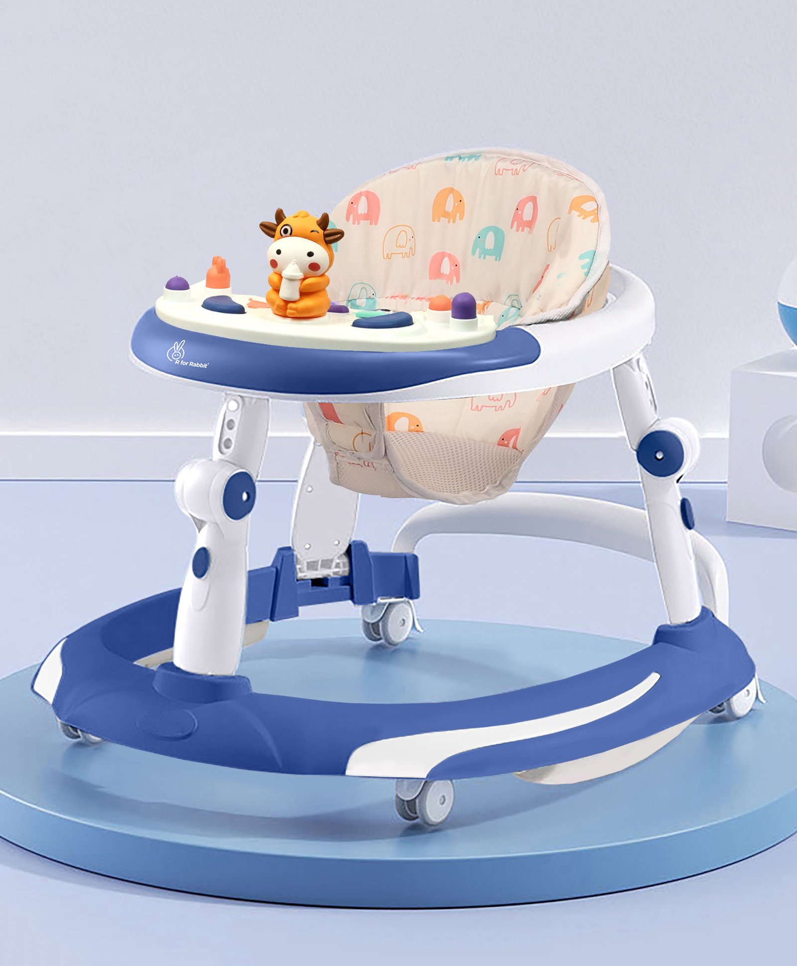 R for Rabbit Baby Walker With 3 Level Height Adjustment 4 Level Seat Adjustment & Recreational Toy Bar - Blue & White-image-18