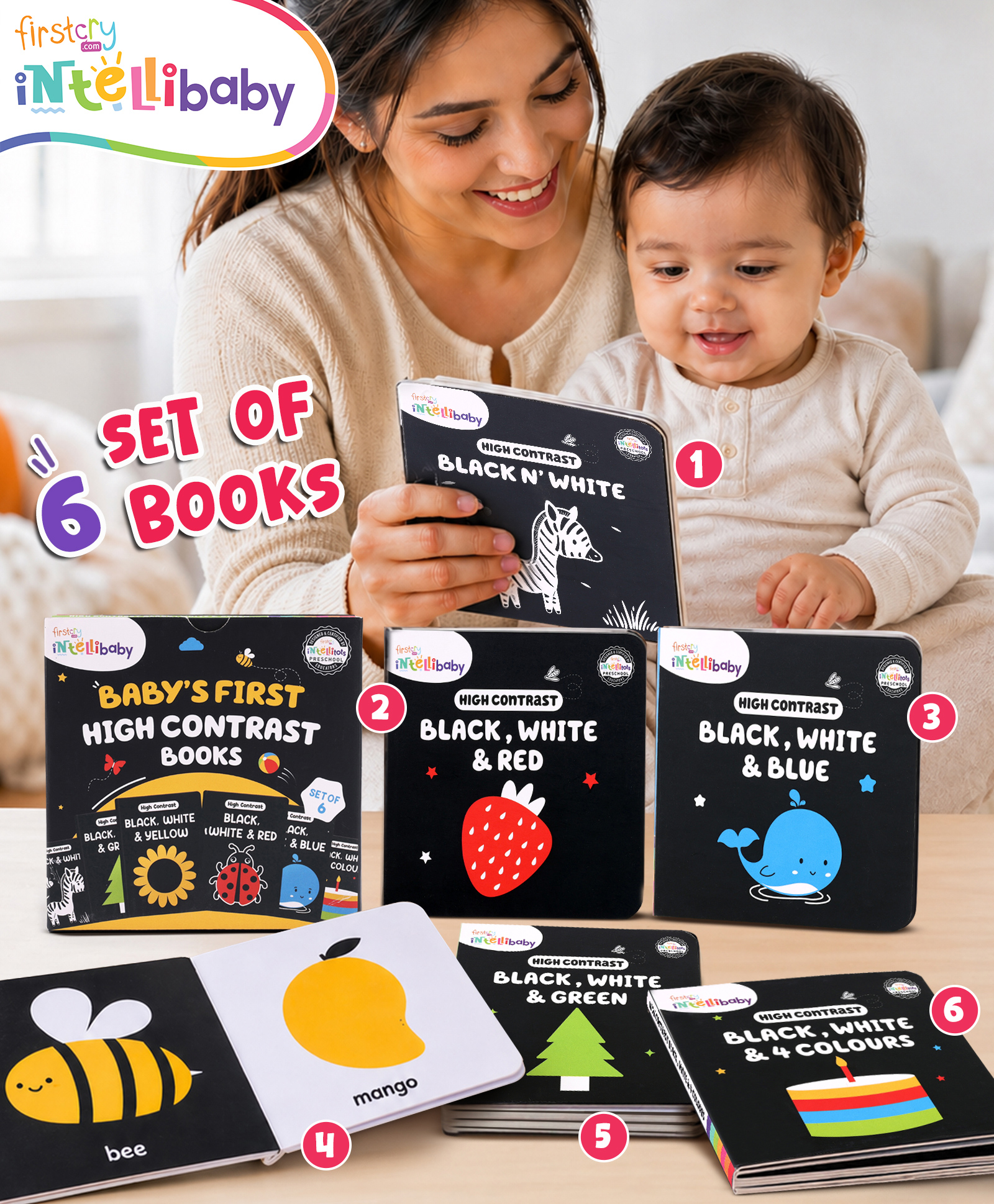 Intellibaby Baby's First High Contrast Books-Set of 6 | Black N' White Monochrome to Colourful |Early Sensory Development |Newborn Visual Stimulation |BIS Certified |Educator Recommended |For Gifting-image-34