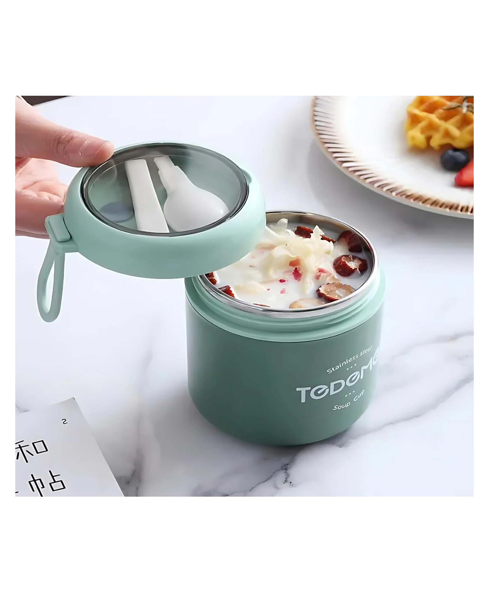 New PinchInsulated Lunch Box 304 Stainless Steel Food Jar Thermal Flask Food Container 430 ml - Mint Green (color may vary)-image-44