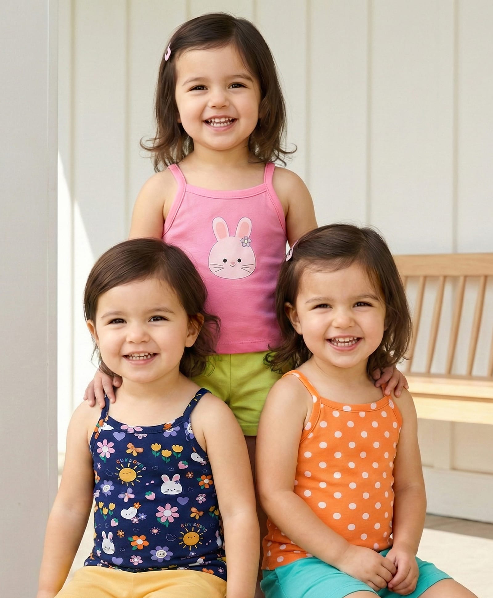 Babyhug 100% Cotton Singlet Sleeves Slips With Polka Dots & Bunny Print Pack of 3 - Pink Navy Blue & Orange-image-42