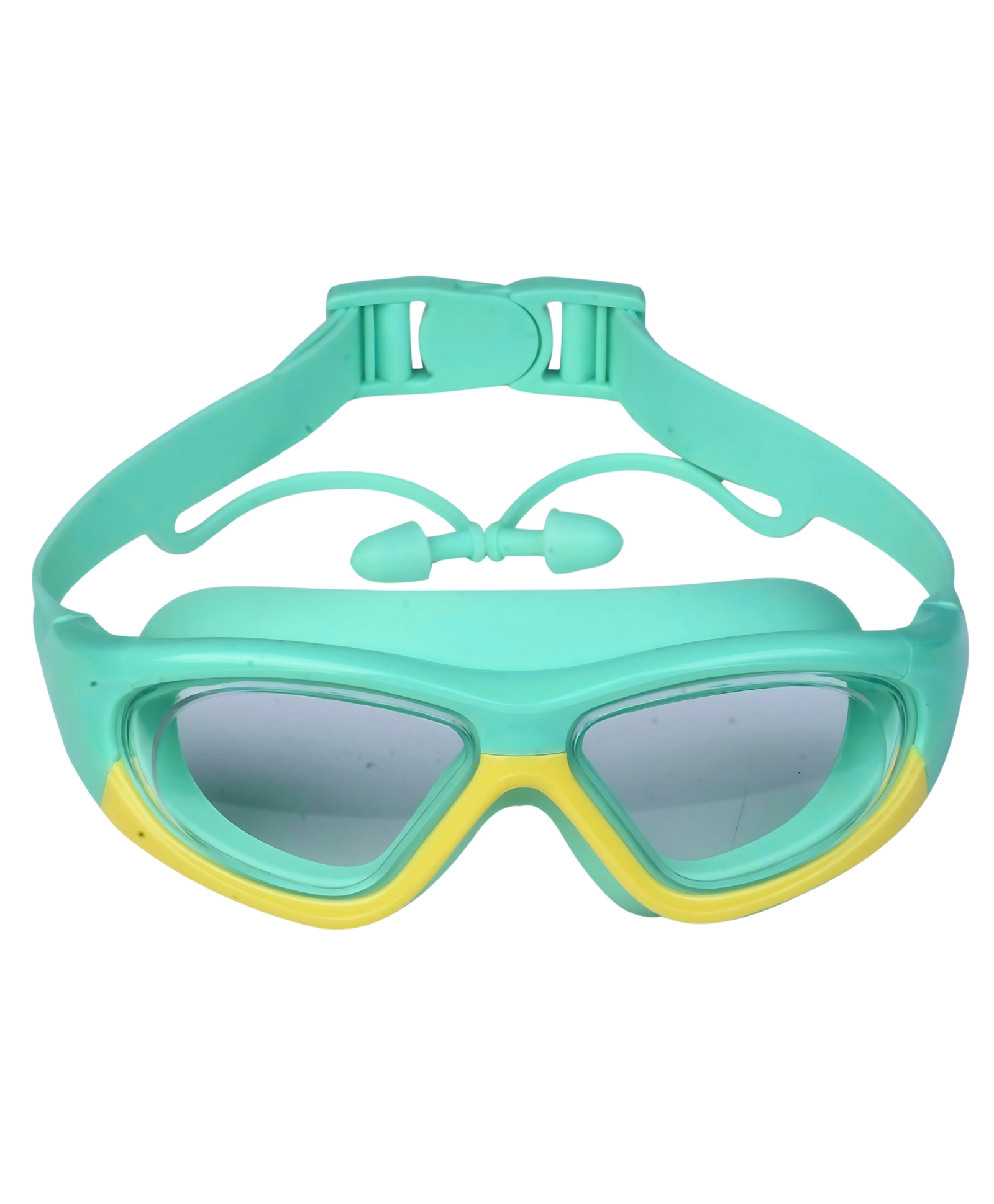 KARBD Swimming Goggles Wide Angle Vision Big Frame Glasses with Connected Ear Plugs - Biggie, Aqua Green-image-15