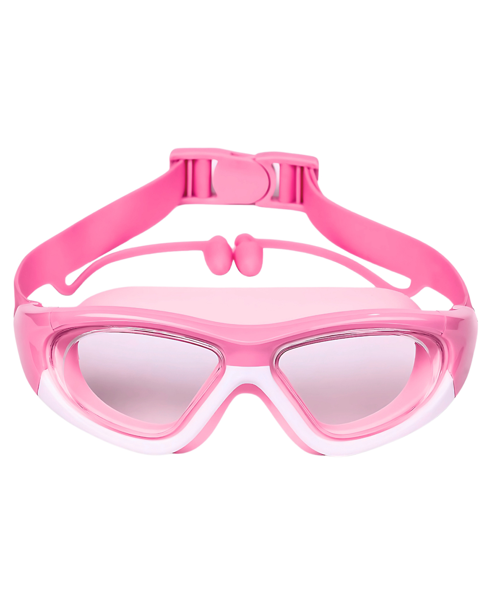 KARBD Swimming Goggles Wide Angle Vision Big Frame Glasses with Connected Ear Plugs - Biggie, Pink-image-23