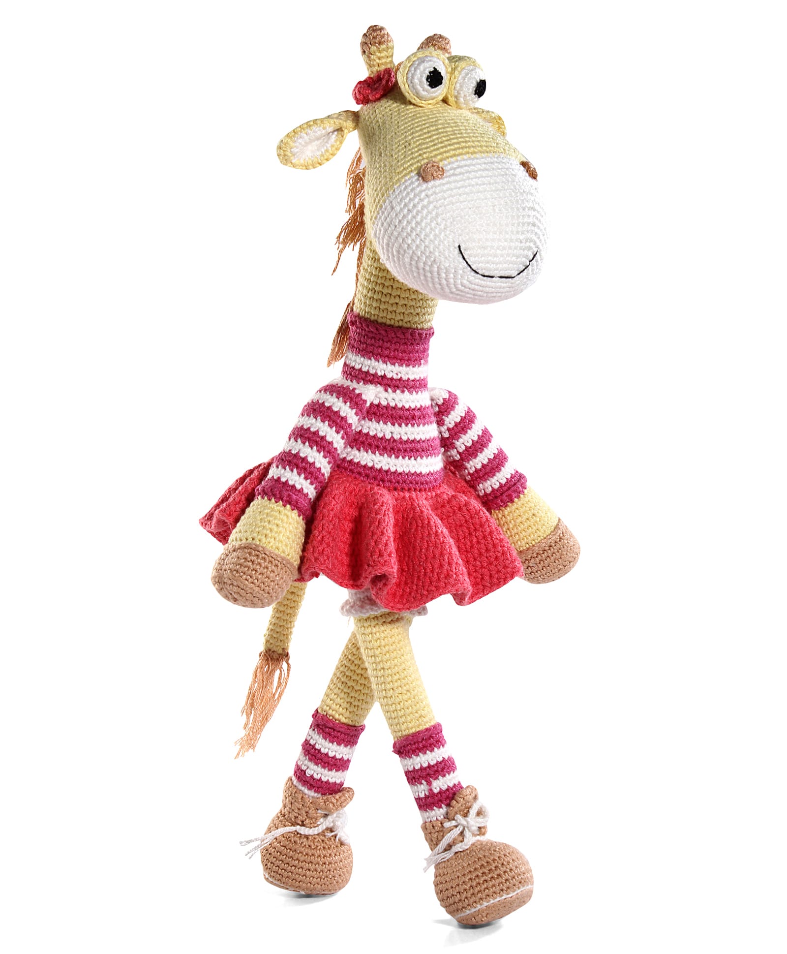 Bonfino Crochet Giraffe| Hand Made| Natural Cotton| Washable| Companion| Soft & Huggable| Textured Fabric Yellow - Height 28.5 cm