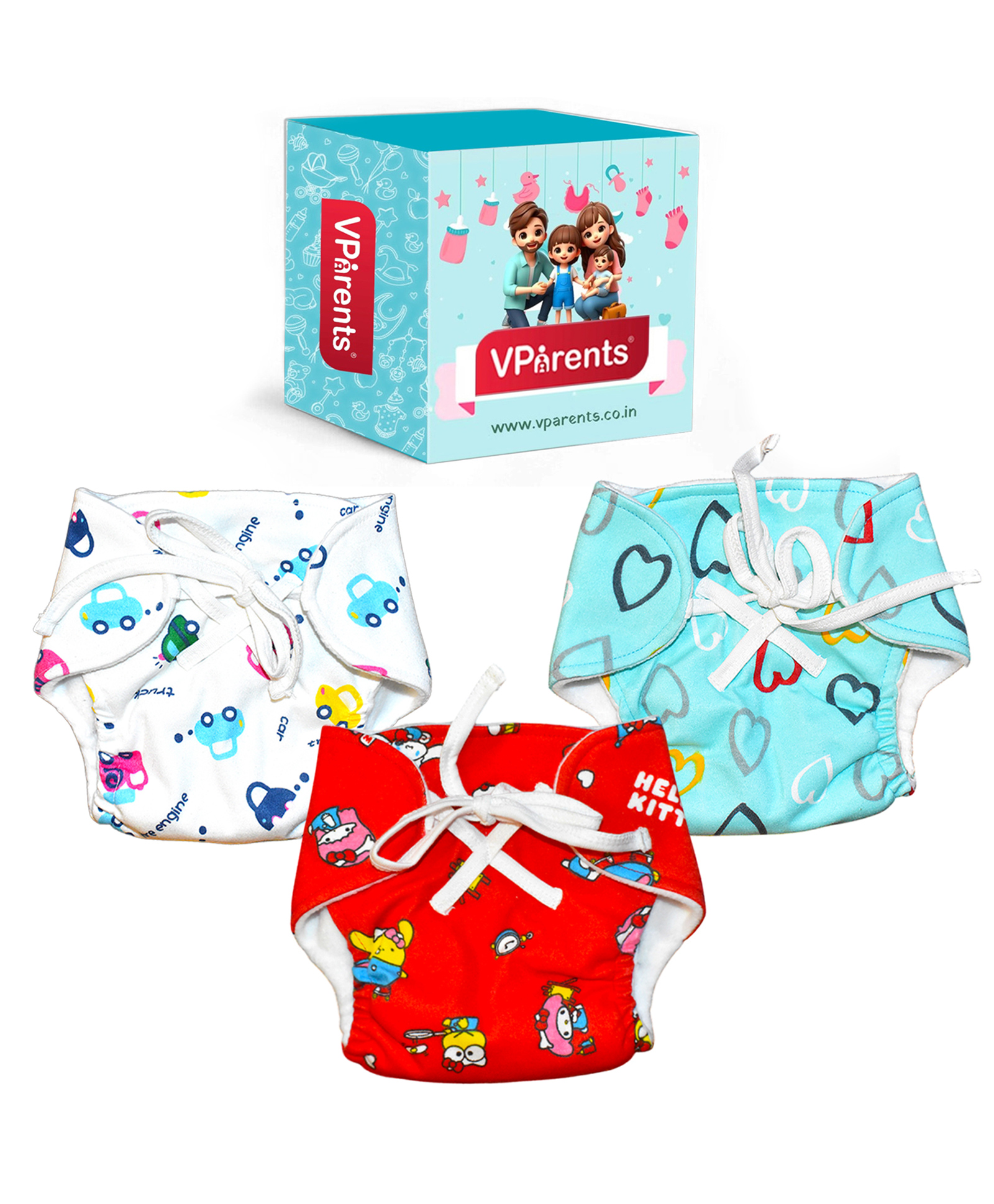 VParents DryFeel Baby Langot 0-6 months l Cotton Modern Baby Nappy l Mess-free Langot with soft Elastics l DryFeel Top Layer l Diaper-free Time Essential(Pack of 3) car toy and heart-image-40