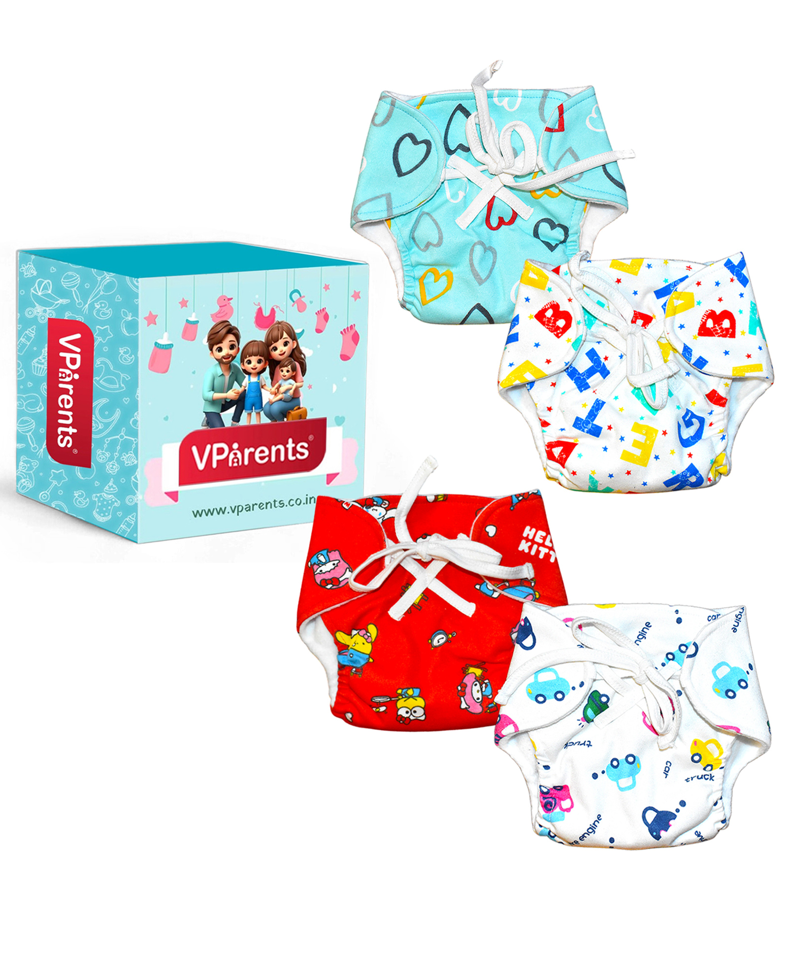 VParents DryFeel Baby Langot 0-6 months l Cotton Modern Baby Nappy l Mess-free Langot with soft Elastics l DryFeel Top Layer l Diaper-free Time Essential(Pack of 4) car toy alphabet and heart-image-41