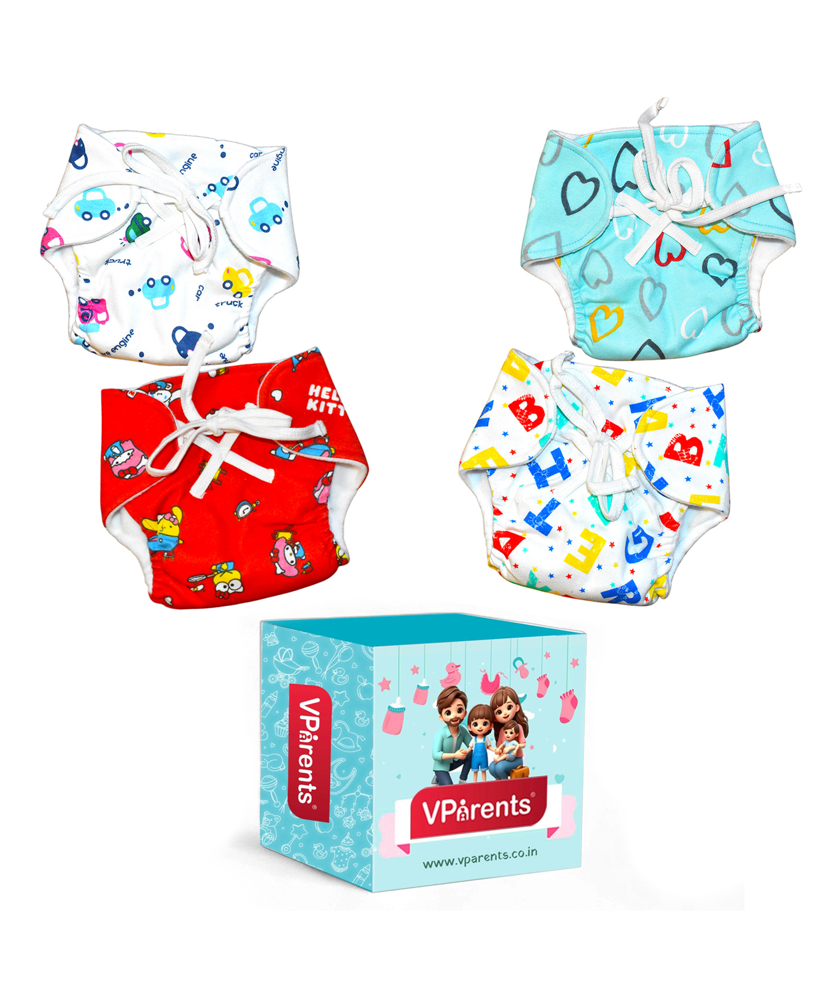VParents DryFeel Baby Langot 6 -12 months l Cotton Modern Baby Nappy l Mess-free Langot with soft Elastics l DryFeel Top Layer l Diaper-free Time Essential(Pack of 4) car toy alphabet and heart-image-34
