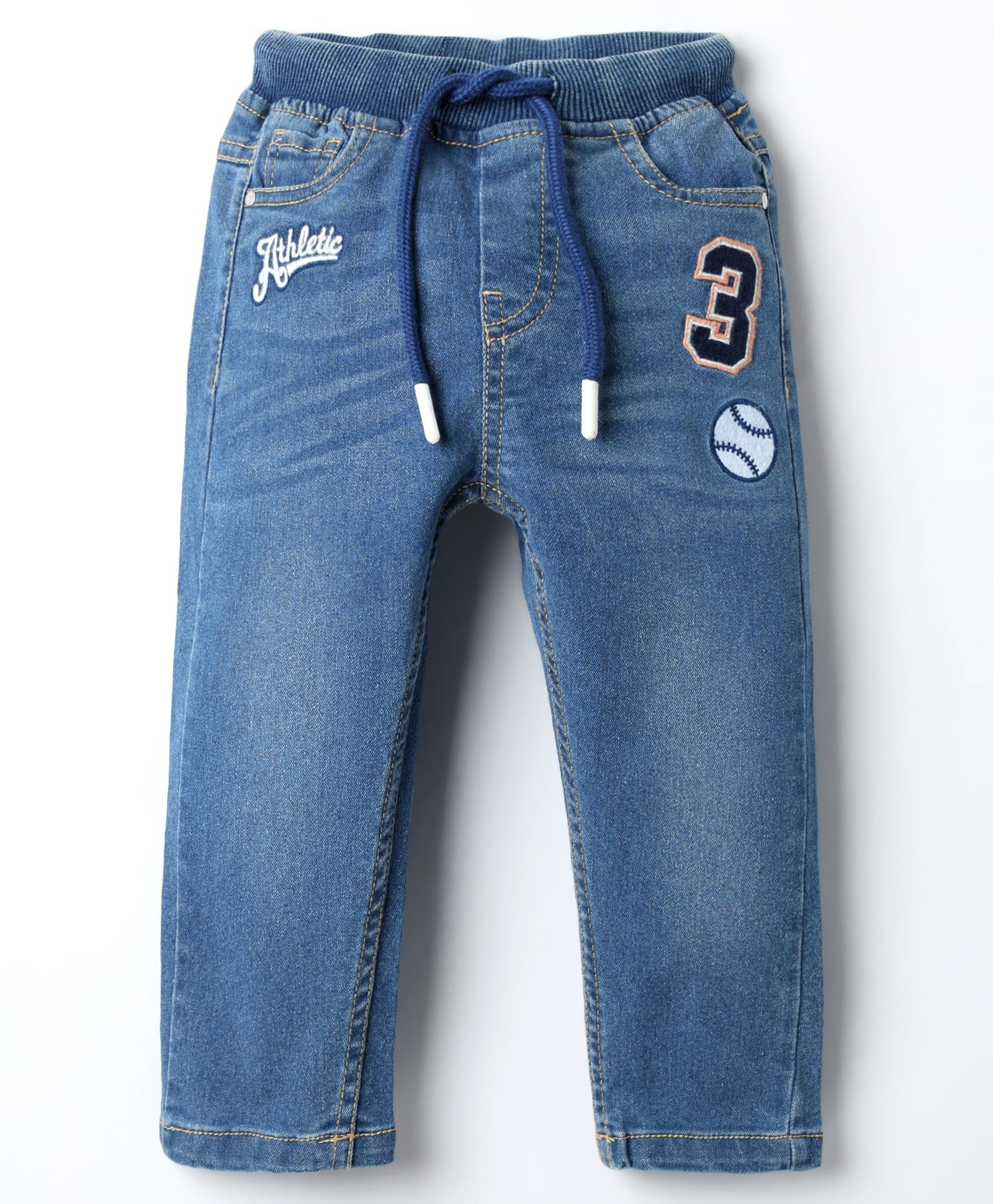 Babyhug Denim Full Length Washed Jeans With Stretch & Text Print - Blue-picture-22