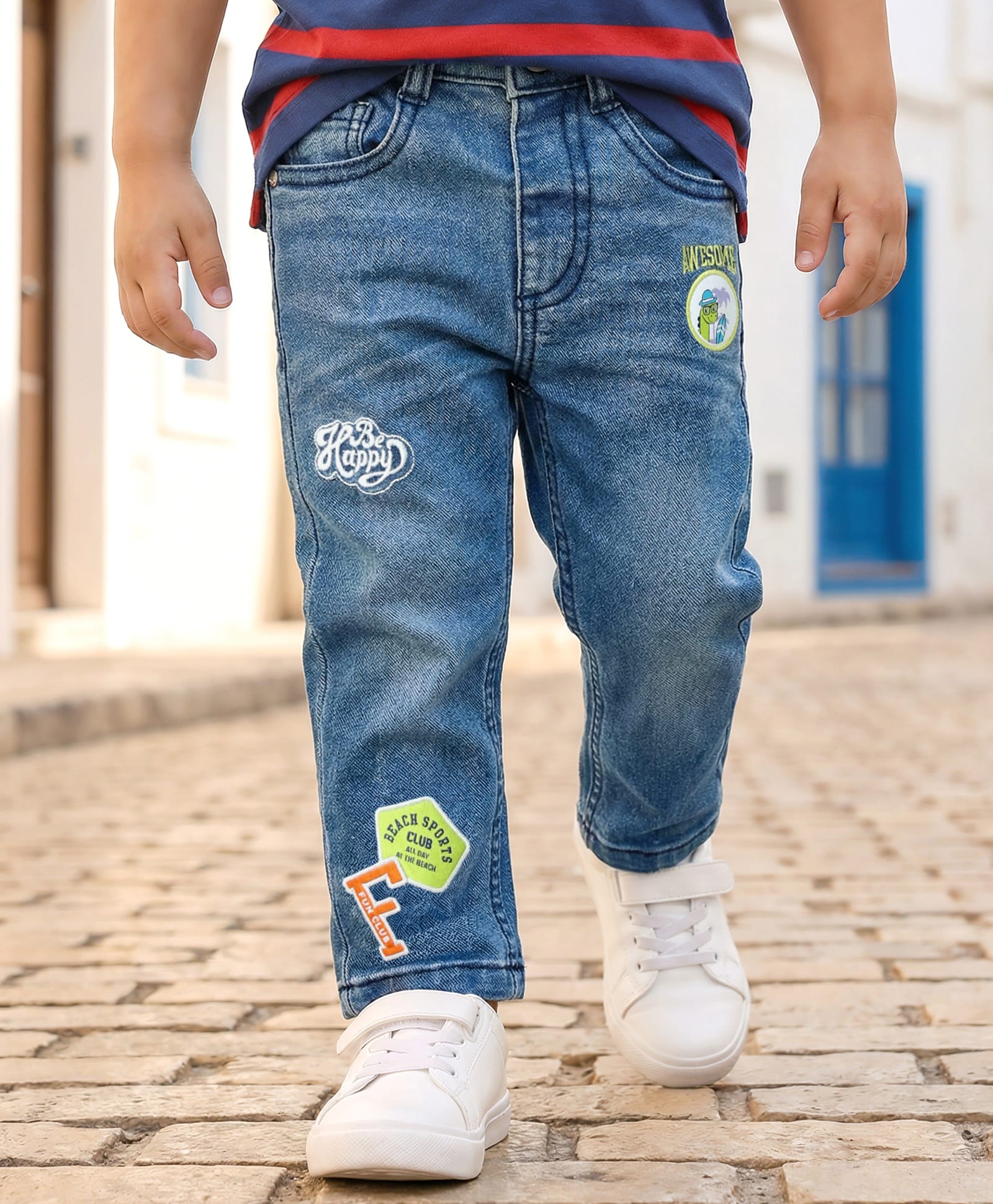 Babyhug Full Length Denim Jeans Washed with Stretch & Floral Embroidery - Blue-picture-22