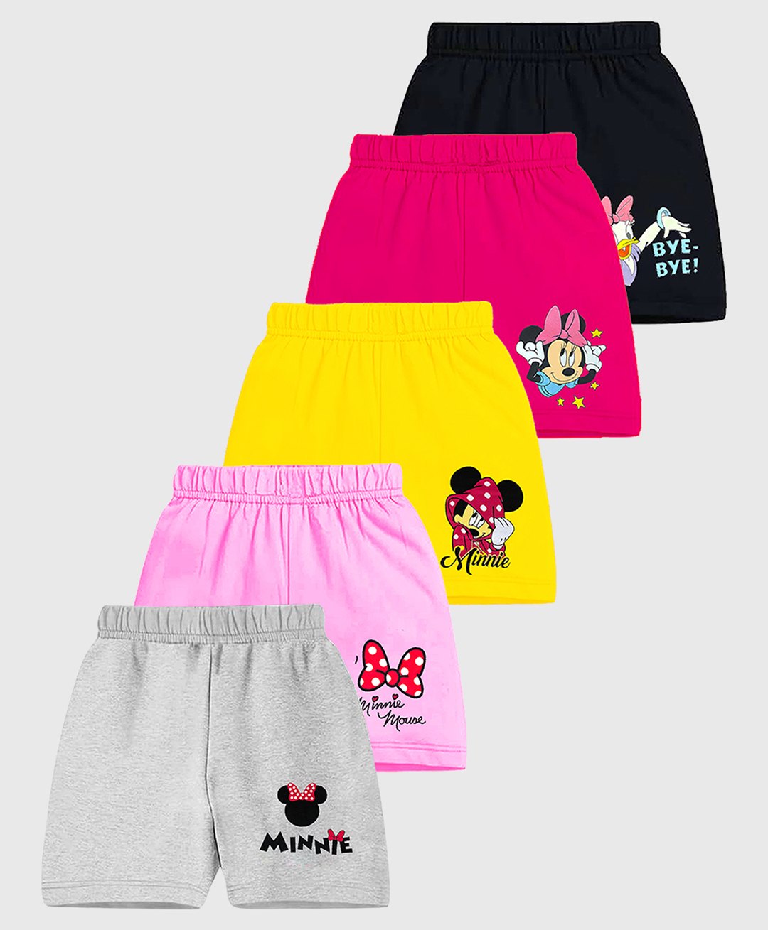 KUCHIPOO Cotton Blend Pack Of 5 Mickey & Friends Featuring Characters Printed Shorts - Multi Colour-picture-24