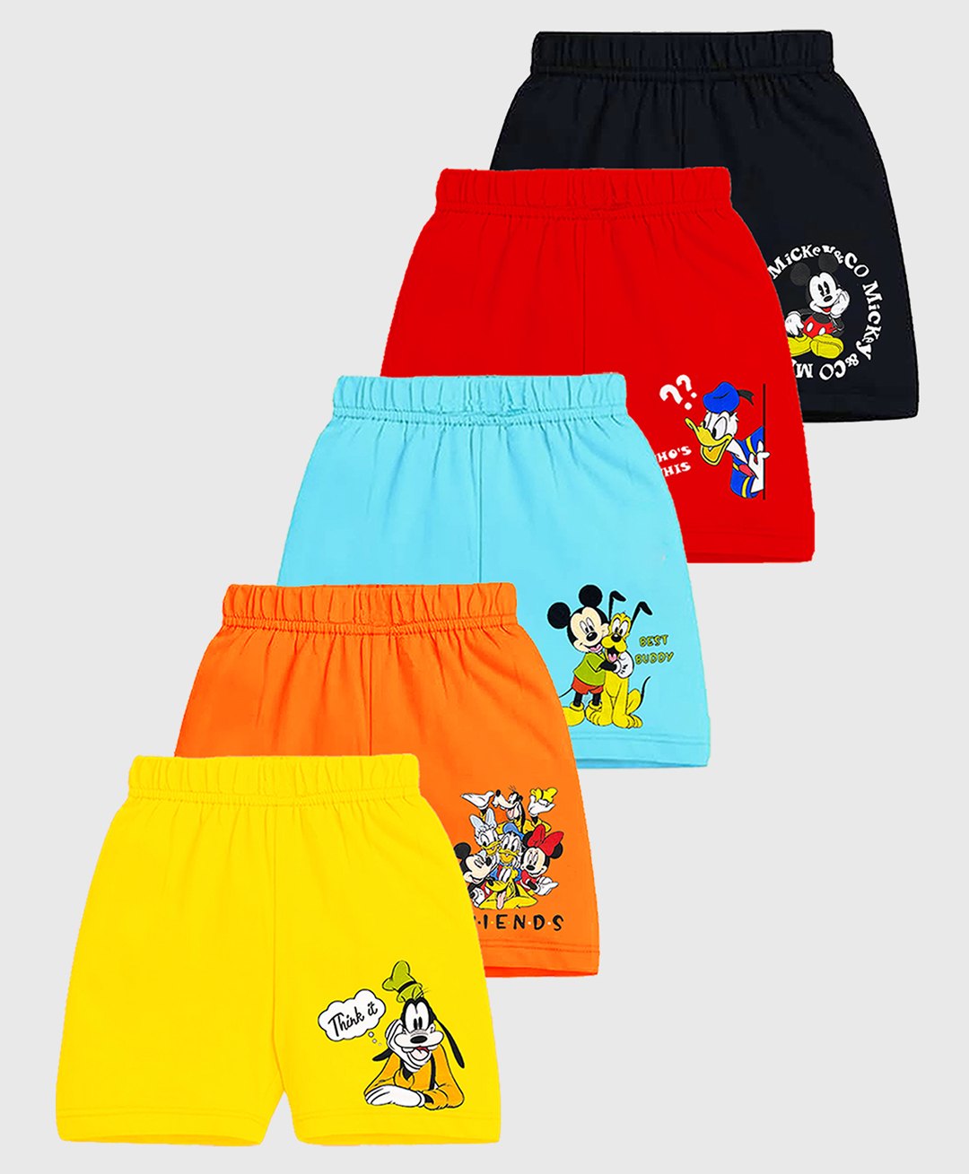 KUCHIPOO Cotton Blend Pack Of 5 Disney Mickey & Friends Featuring Characters Printed Shorts - Multi Colour-picture-14