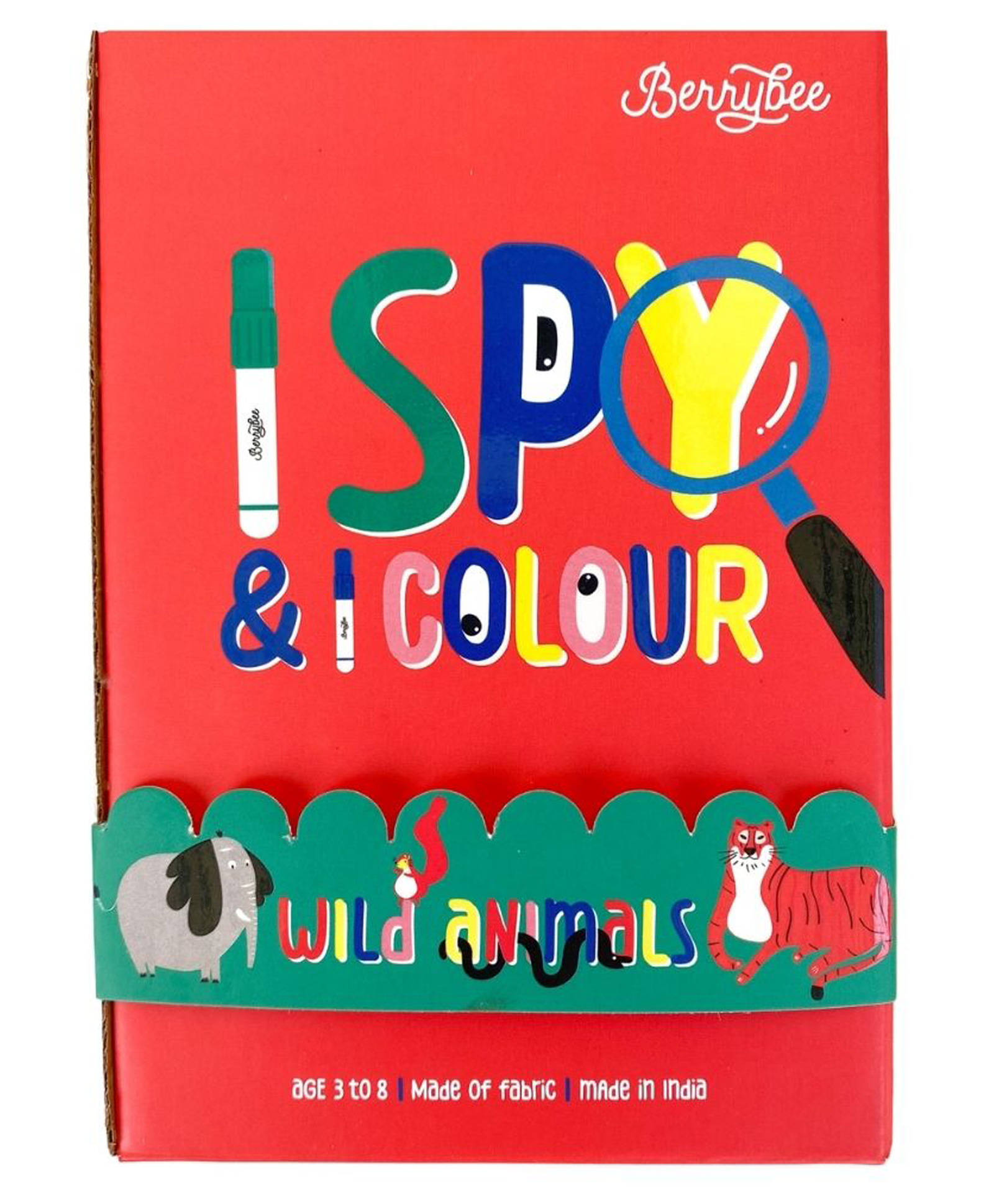 BERRYBEE I Spy & I Colour Wild Animals- Fabric Coloring Mat 12x20 Inches, I Spy Game Memory Game for Kids, Toddlers Boys & Girls Gift, 6 Washable Markers,Reusable,Tear & Wrinkle Resistant-image-6