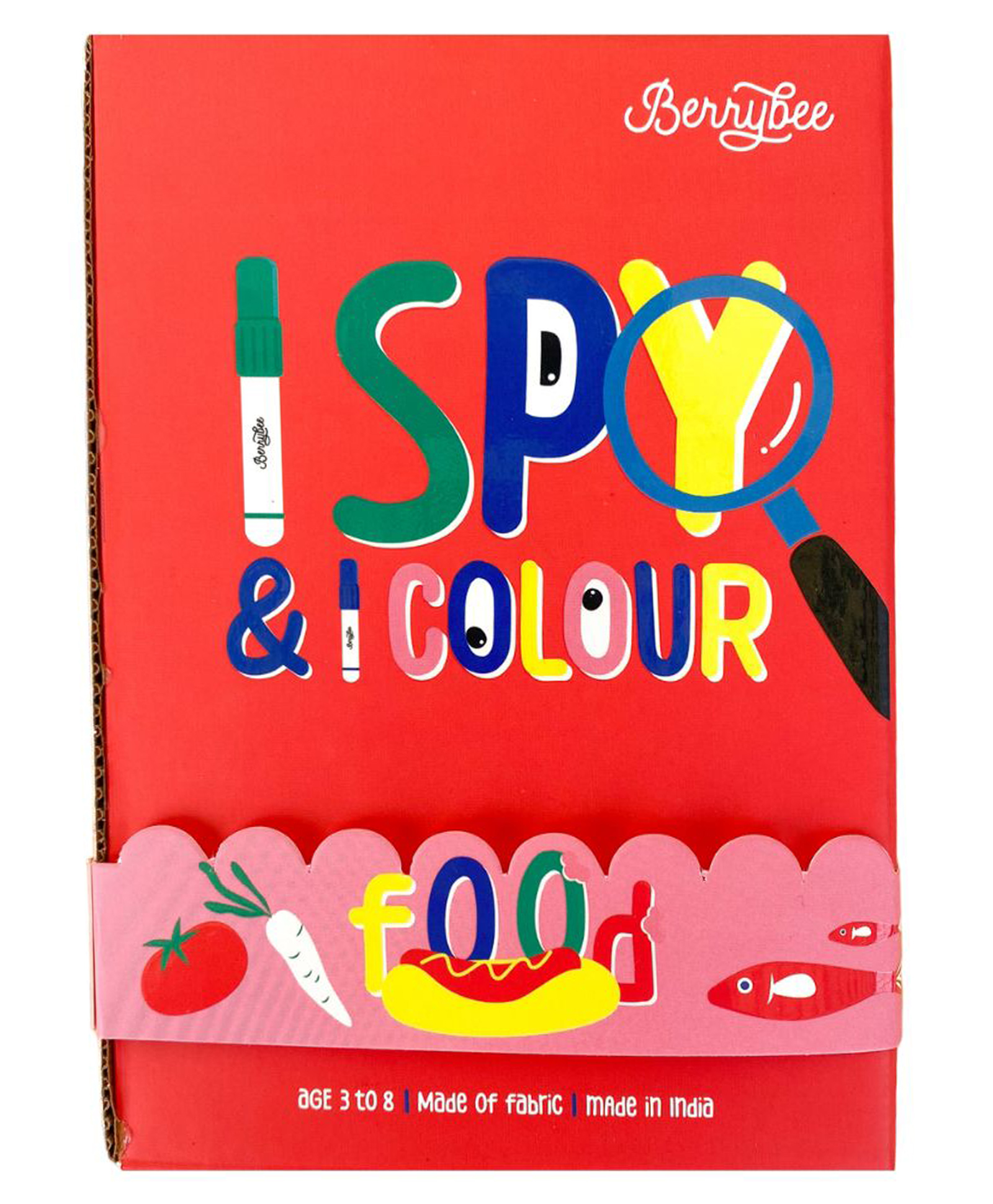 BERRYBEE I Spy & I ColourFood we Eat- Fabric Coloring Mat 12x20 Inches, I Spy Game Memory Game for Kids, Toddlers Boys & Girls Gift, 6 Washable Markers,Reusable,Tear & Wrinkle Resistant-image-21