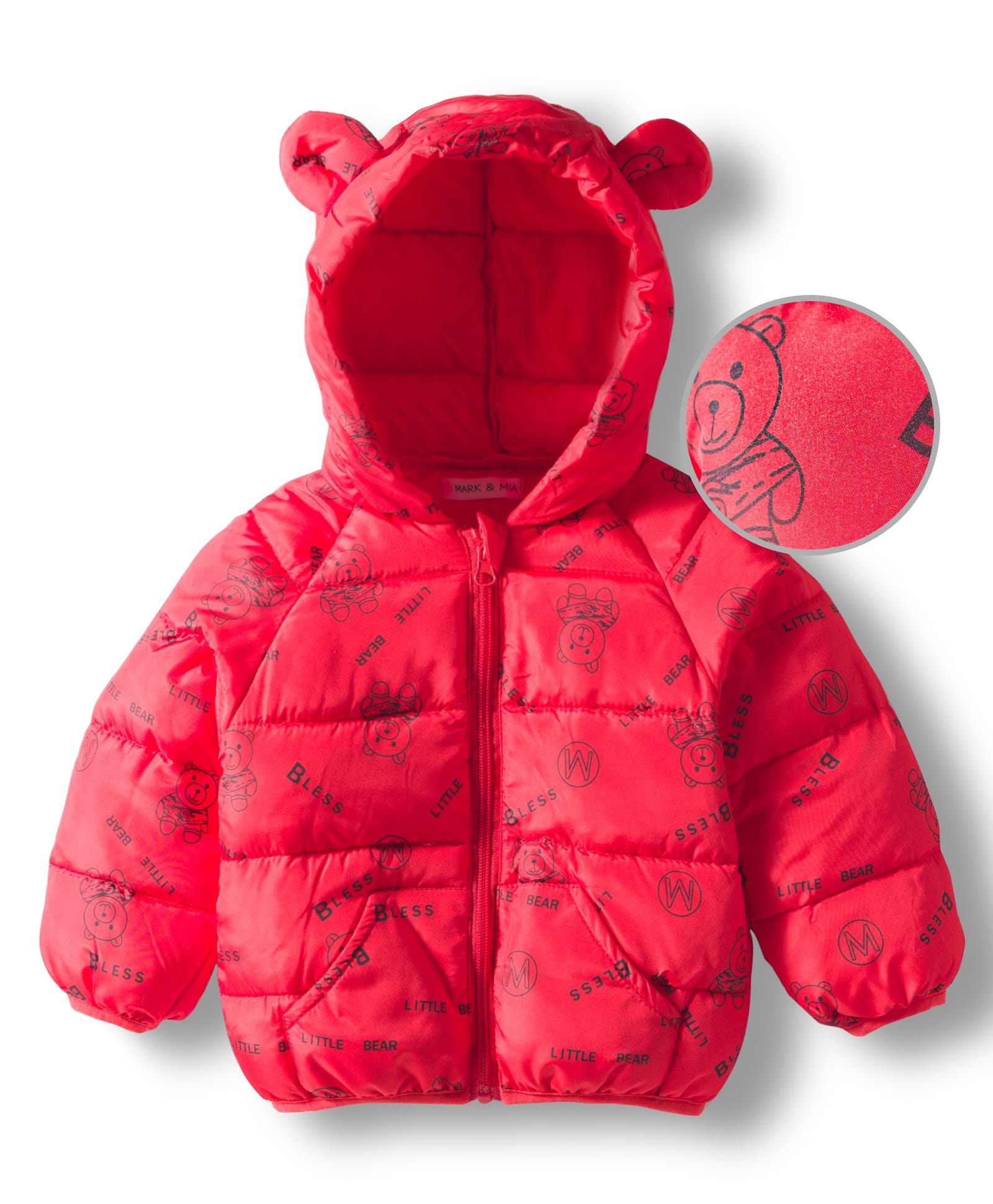 Mark & Mia Full Sleeves Hooded Padded Jacket With Teddy Bear Print - Red-picture-26