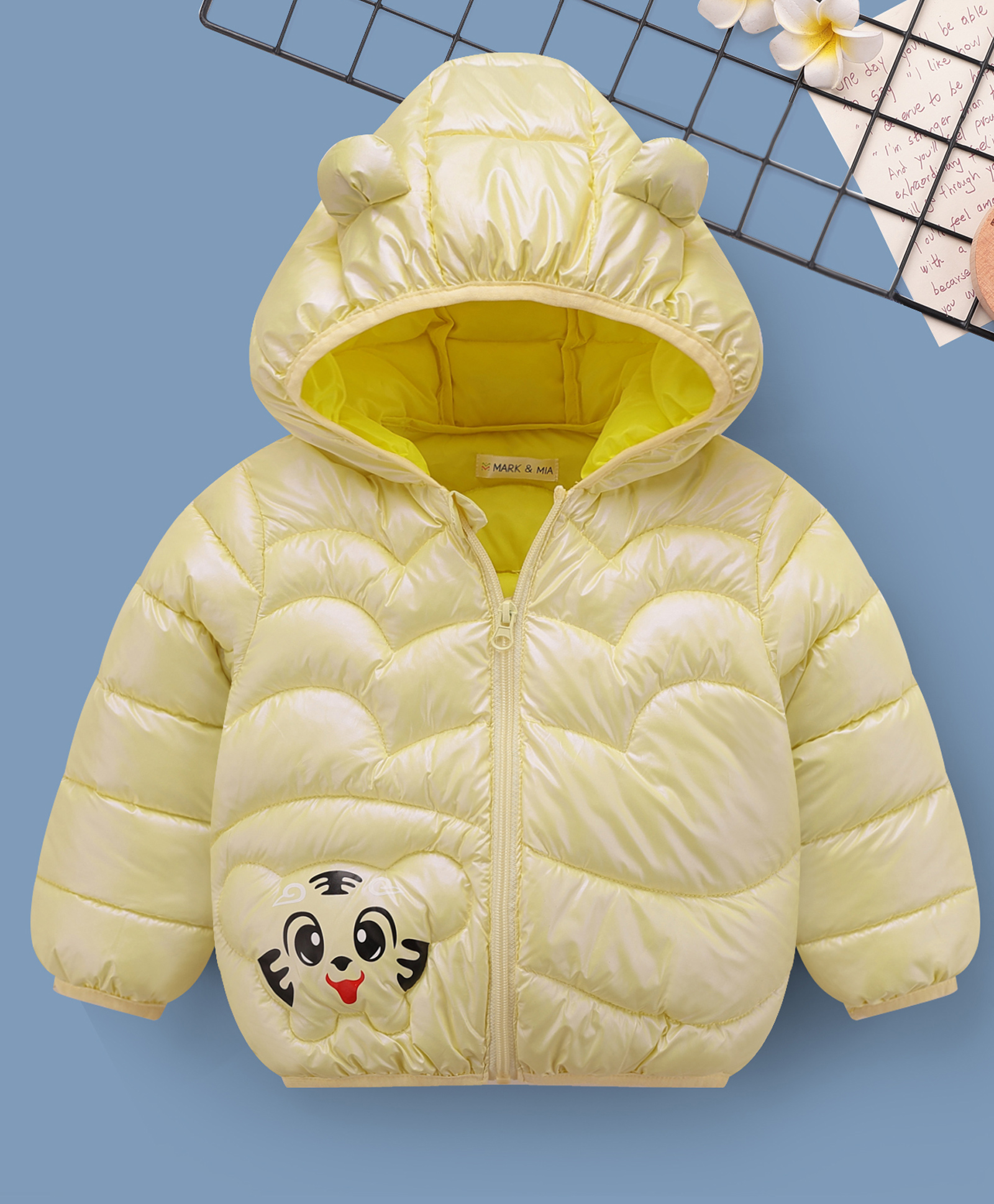 Mark & Mia Woven Full Sleeves Hooded Padded Jacket With Animal Print & Ear Applique - Yellow-picture-26
