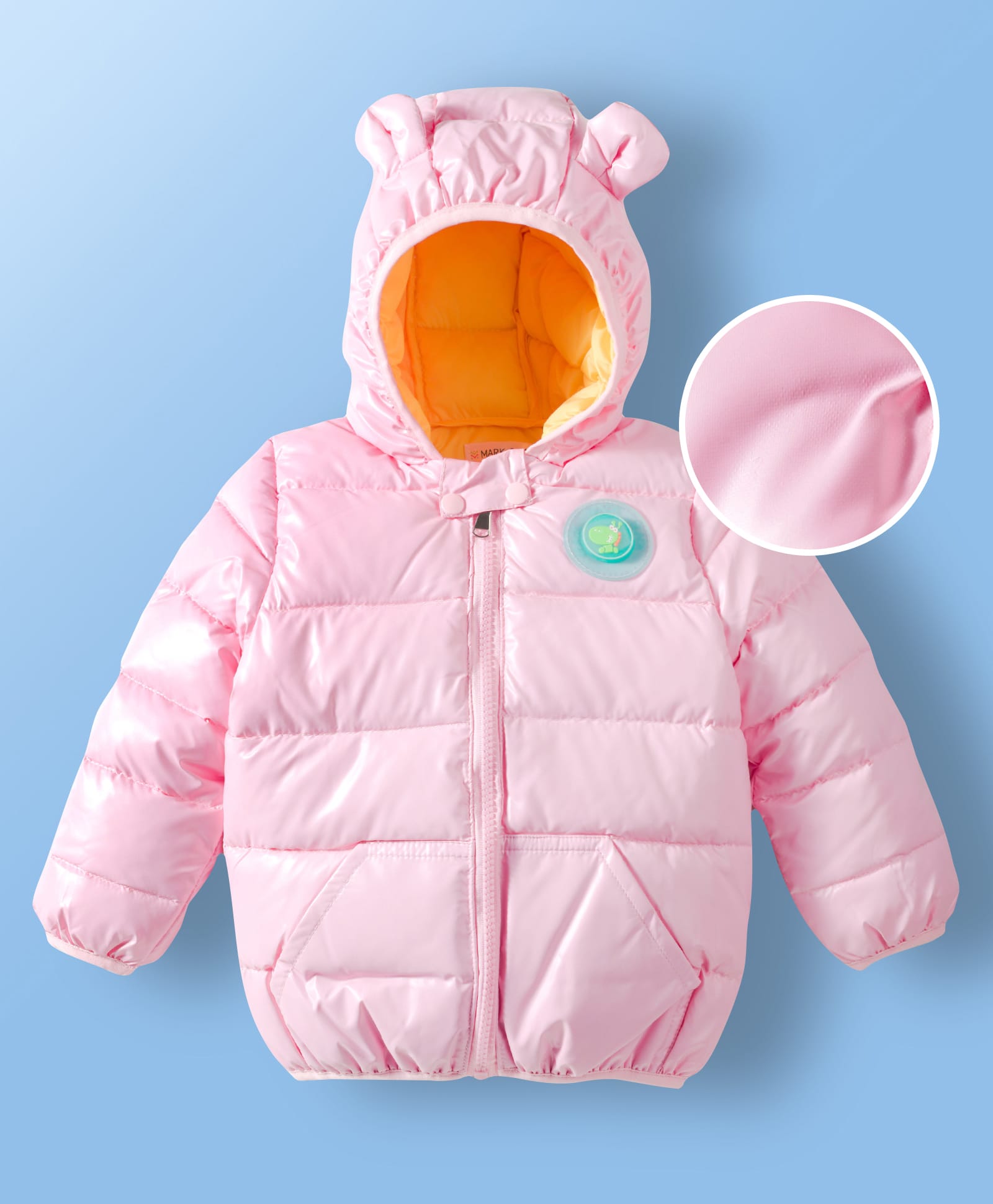 Mark & Mia Full Sleeves Hooded Padded Jacket With Dino Patch - Pink-image-38