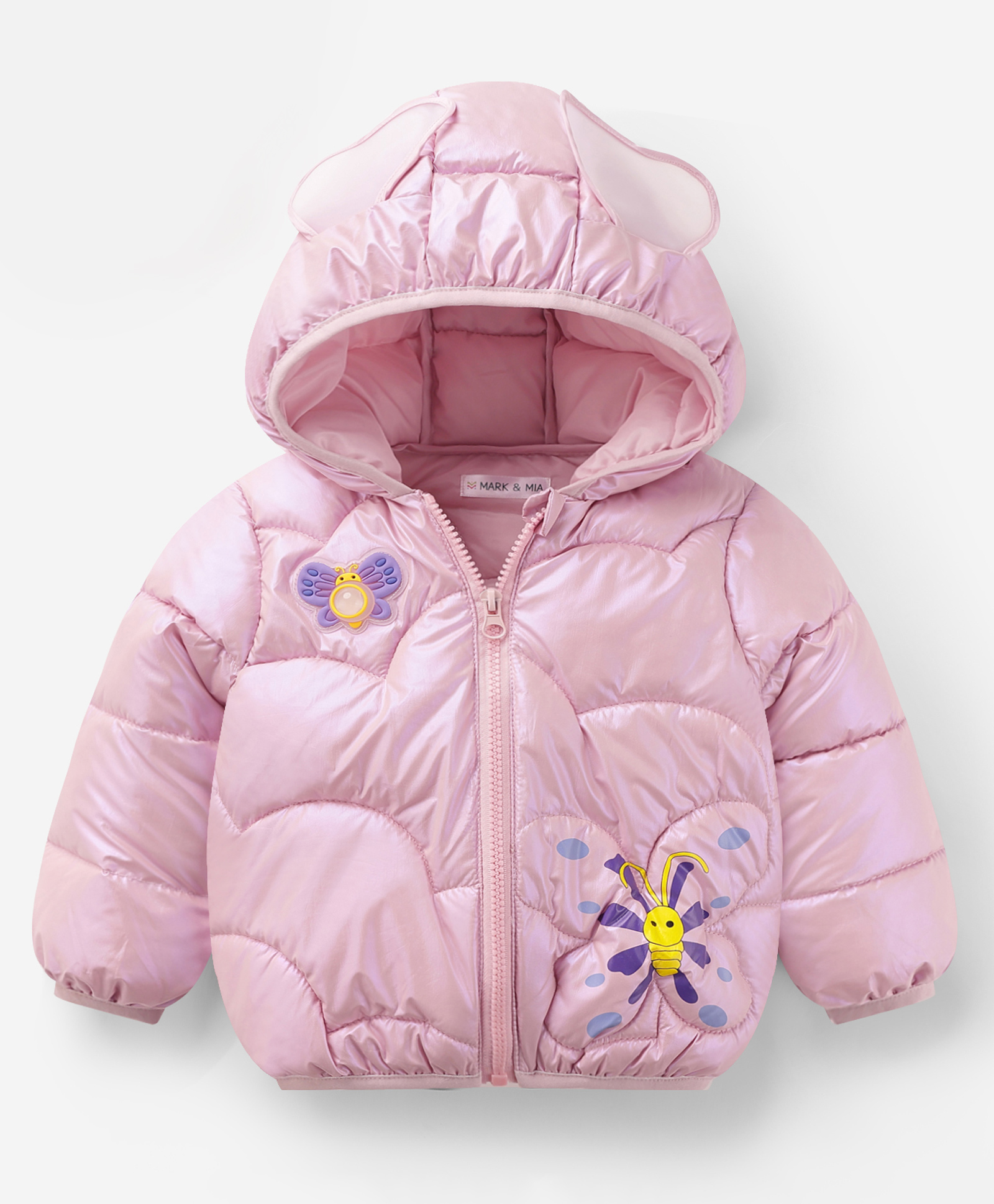 Mark & Mia Full Sleeves Butterfly Printed Padded Hooded Jacket With Applique - Pink-picture-23