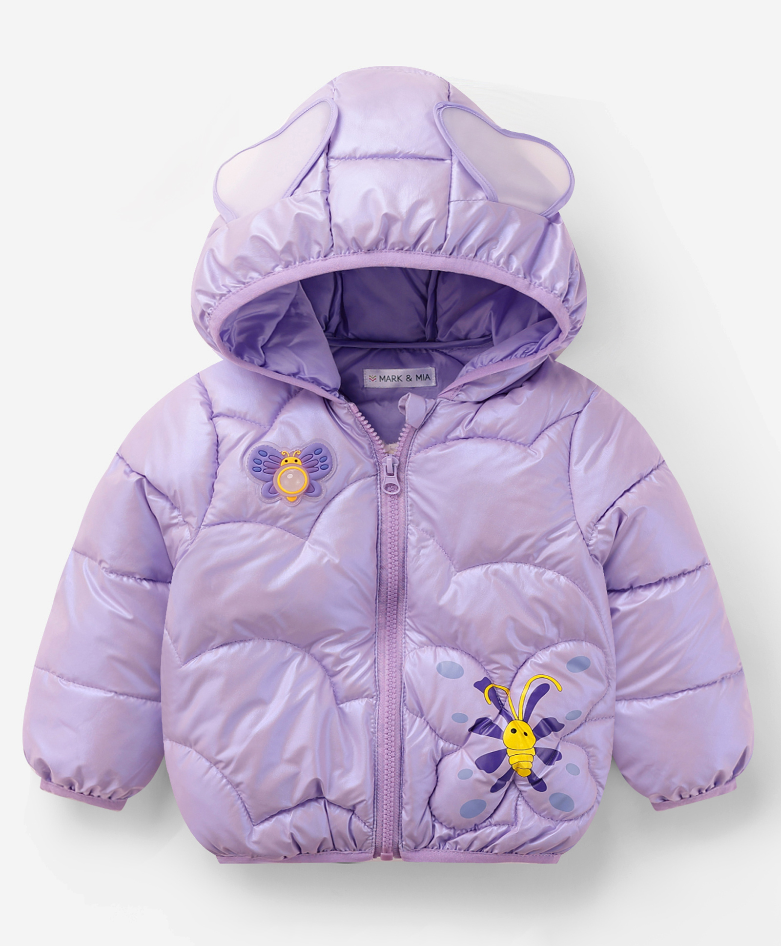 Mark & Mia Full Sleeves Butterfly Printed Padded Hooded Jacket With Applique - Purple-image-38