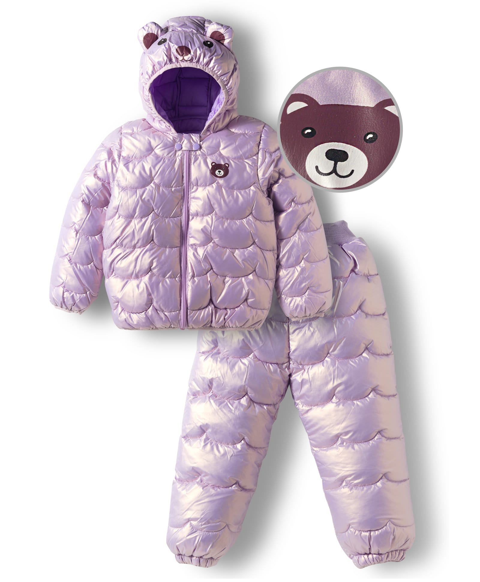 Mark & Mia Full Sleeves Hooded Winter Wear Suits Set with Bear Ear Applique - Purple-image-21