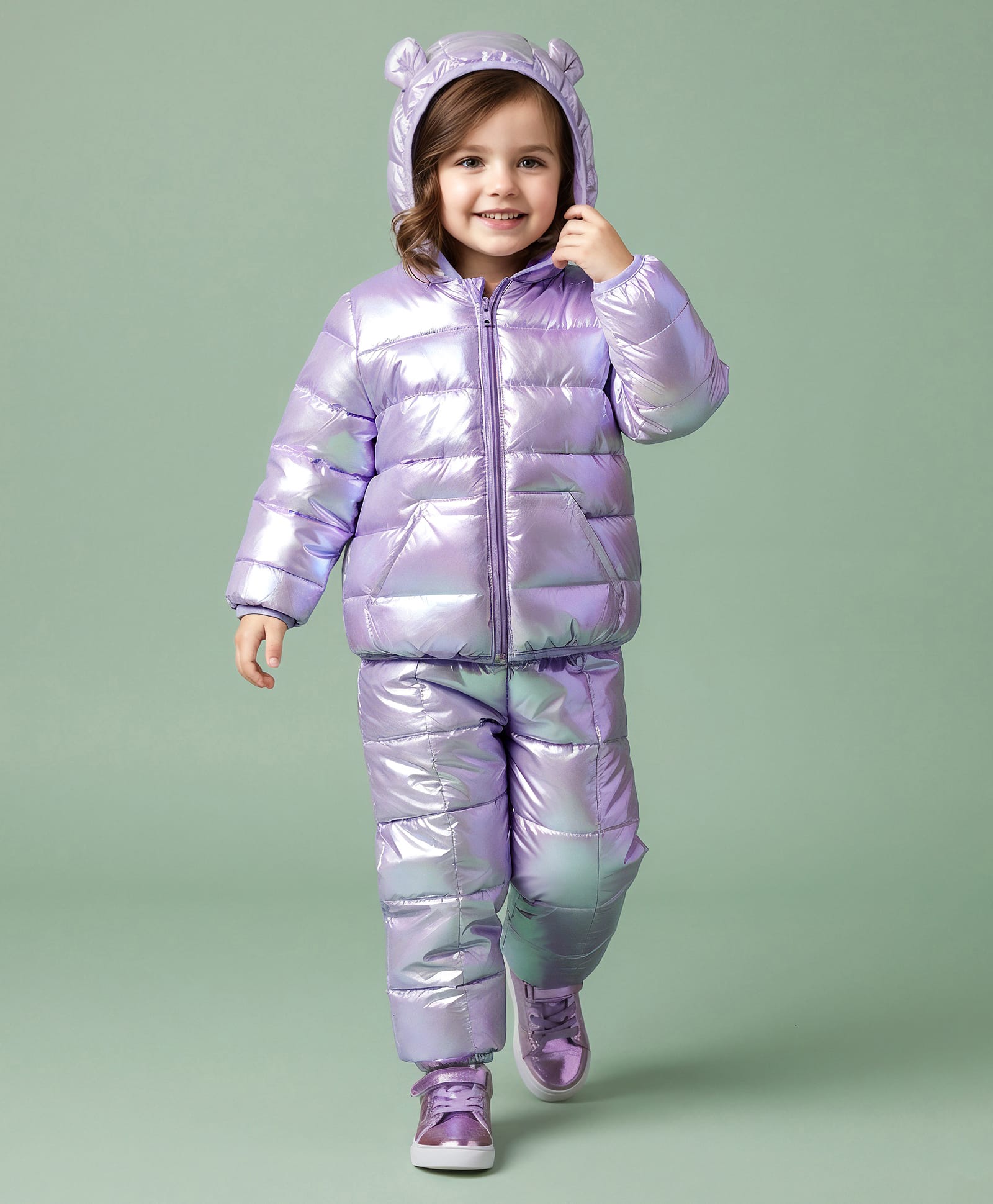 Mark & Mia Full Sleeves Hooded Winter Wear Suits Set with Pocket & Ear Applique - Purple