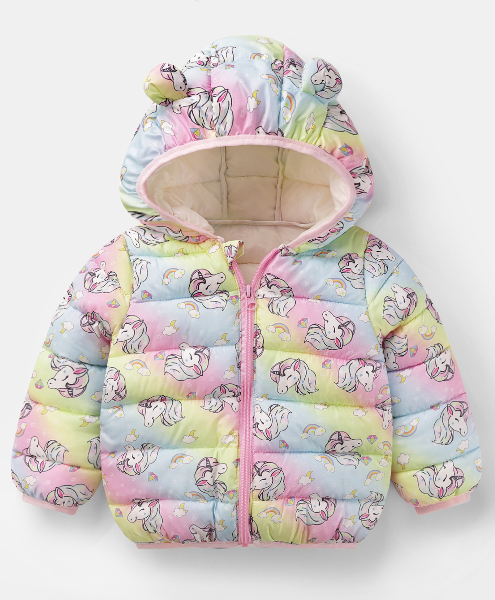 Mark & Mia Full Sleeves Hooded Padded Jacket With Unicorn & Rainbow Print - Multicolor-image-26