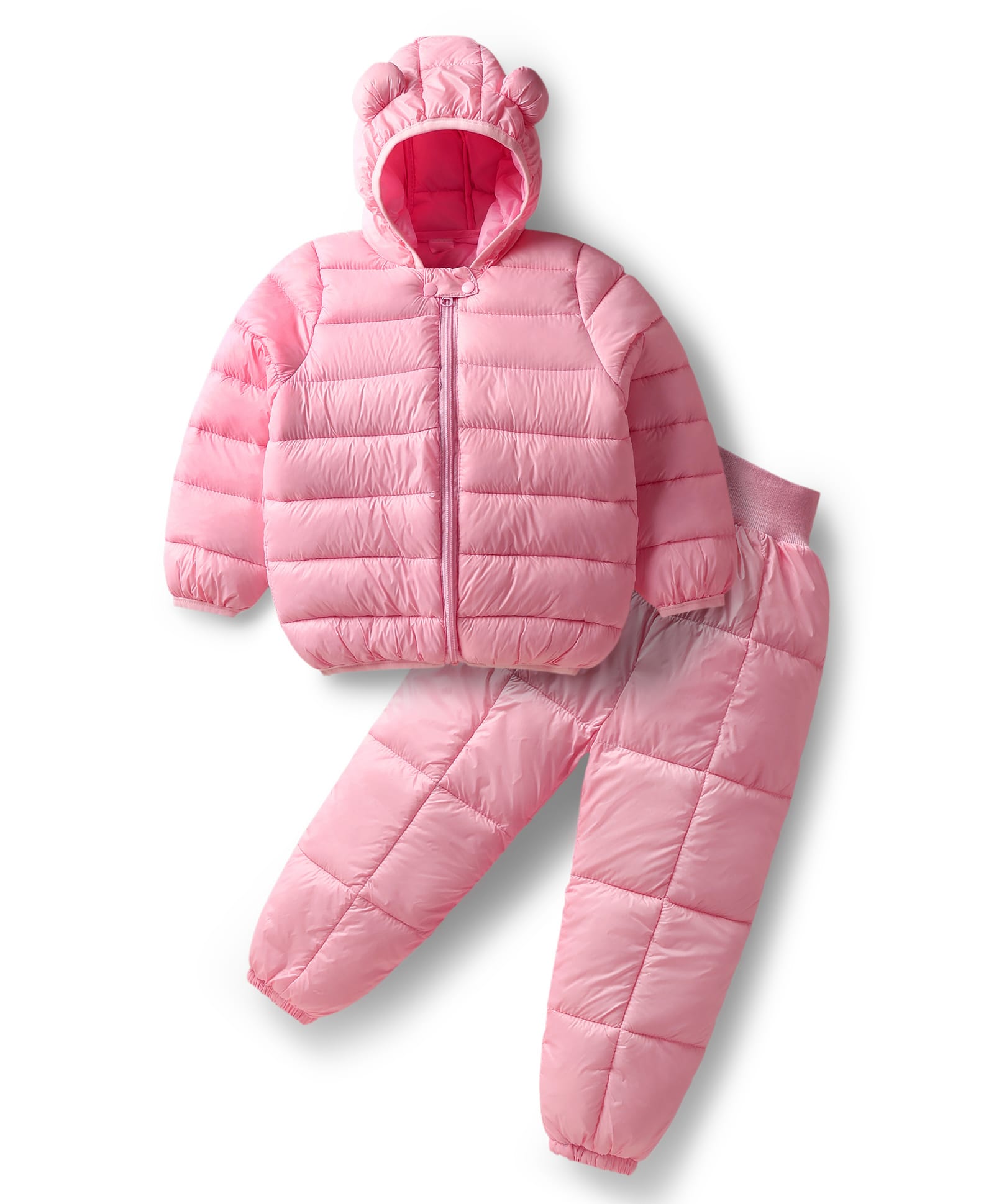 Mark & Mia Full Sleeves Winter Wear Solid Hooded Jacket & Pant Set With Ear Applique - Pink-image-39