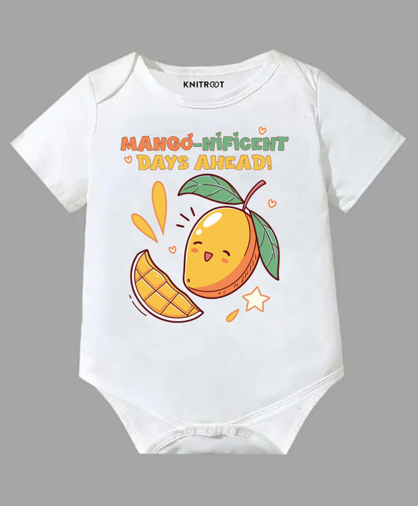 KNITROOT Cotton Summer Theme Half Sleeves Mango Nificent Days Ahead Text Printed Onesie - White-picture-11