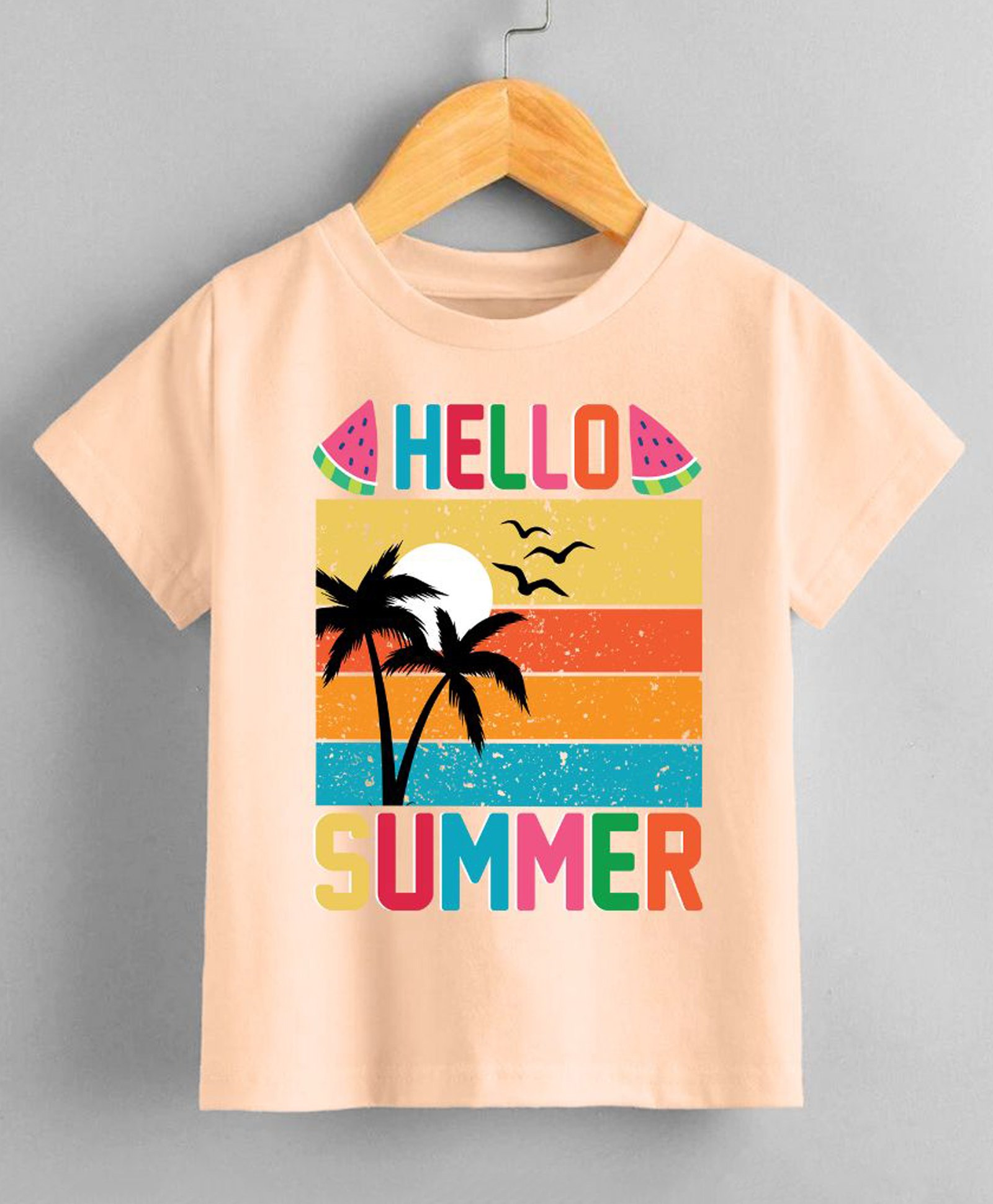 KNITROOT Cotton Summer Theme Half Sleeves Hello Summer Text Printed Tee - Peach-picture-20