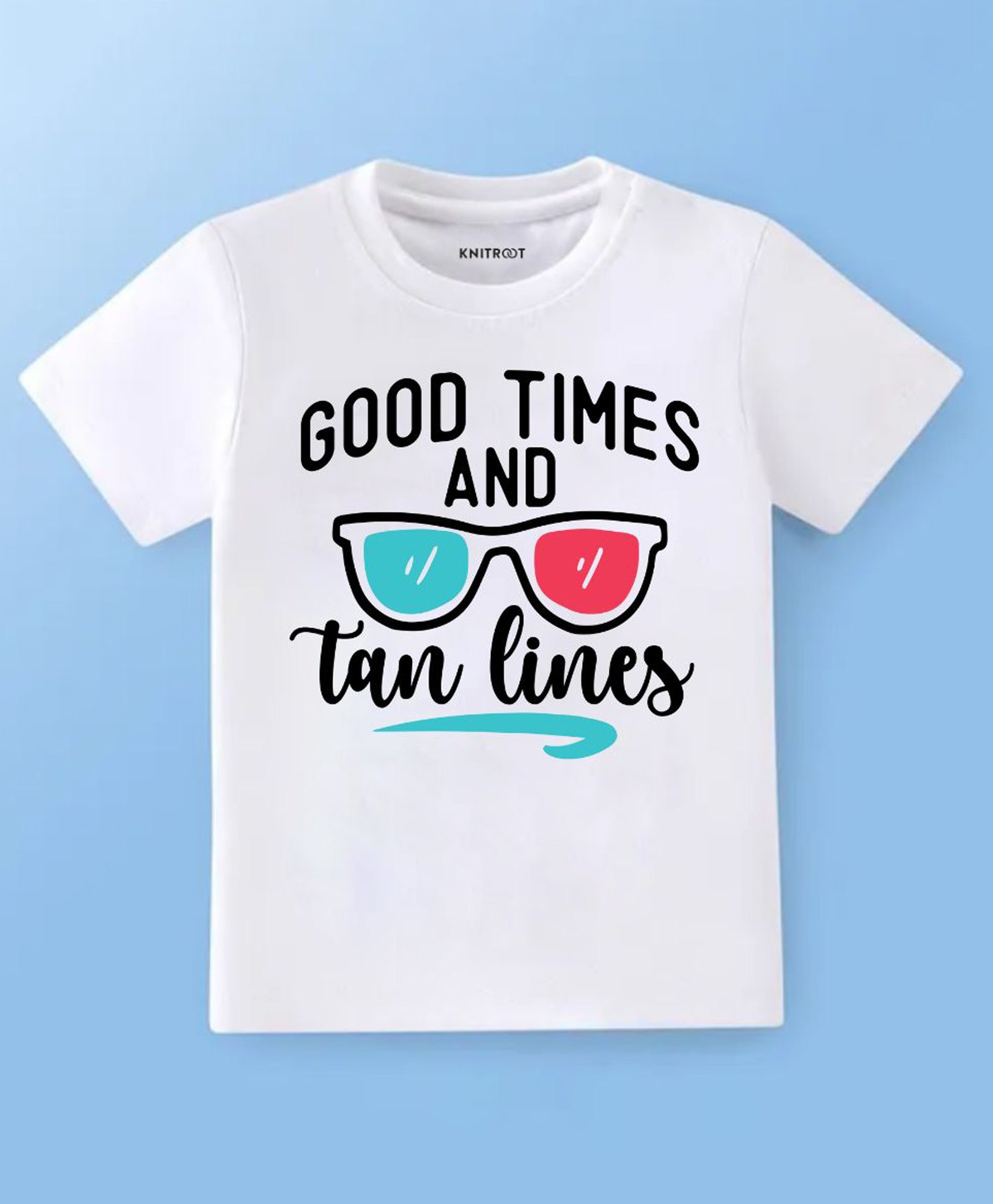 KNITROOT Cotton Summer Theme Half Sleeves Good Times And Tan Lines Text Printed Tee - White-picture-15