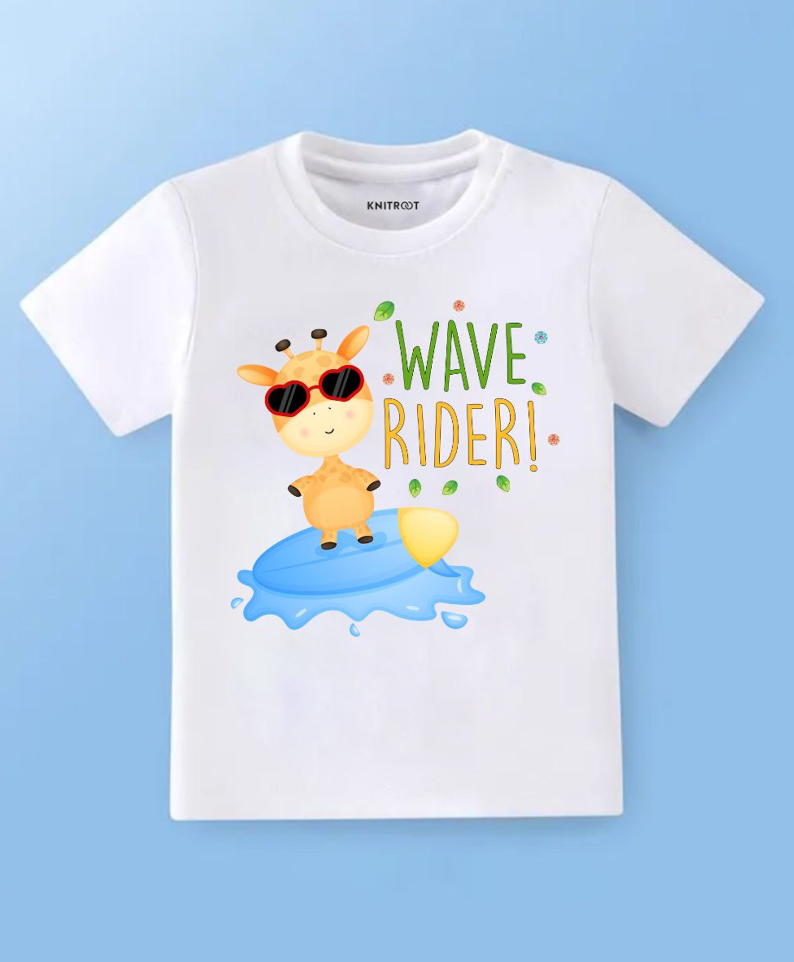 KNITROOT Cotton Summer Theme Half Sleeves Wave Rider Text Printed Tee - White-picture-21