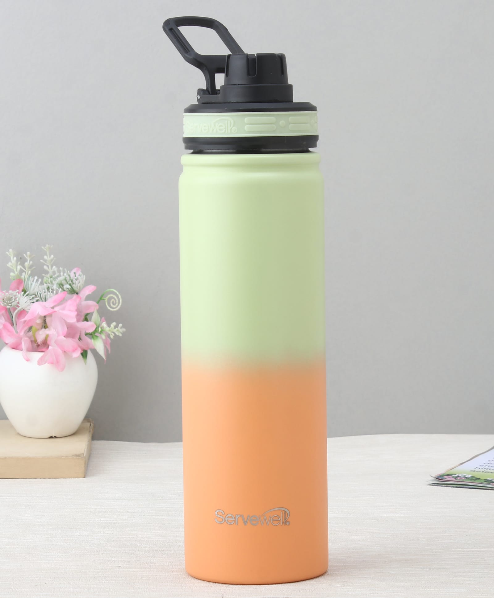 Servewell Thunder Pro Vacuum Stainless Bottle Orange & Light Green - 725 ml-image-13