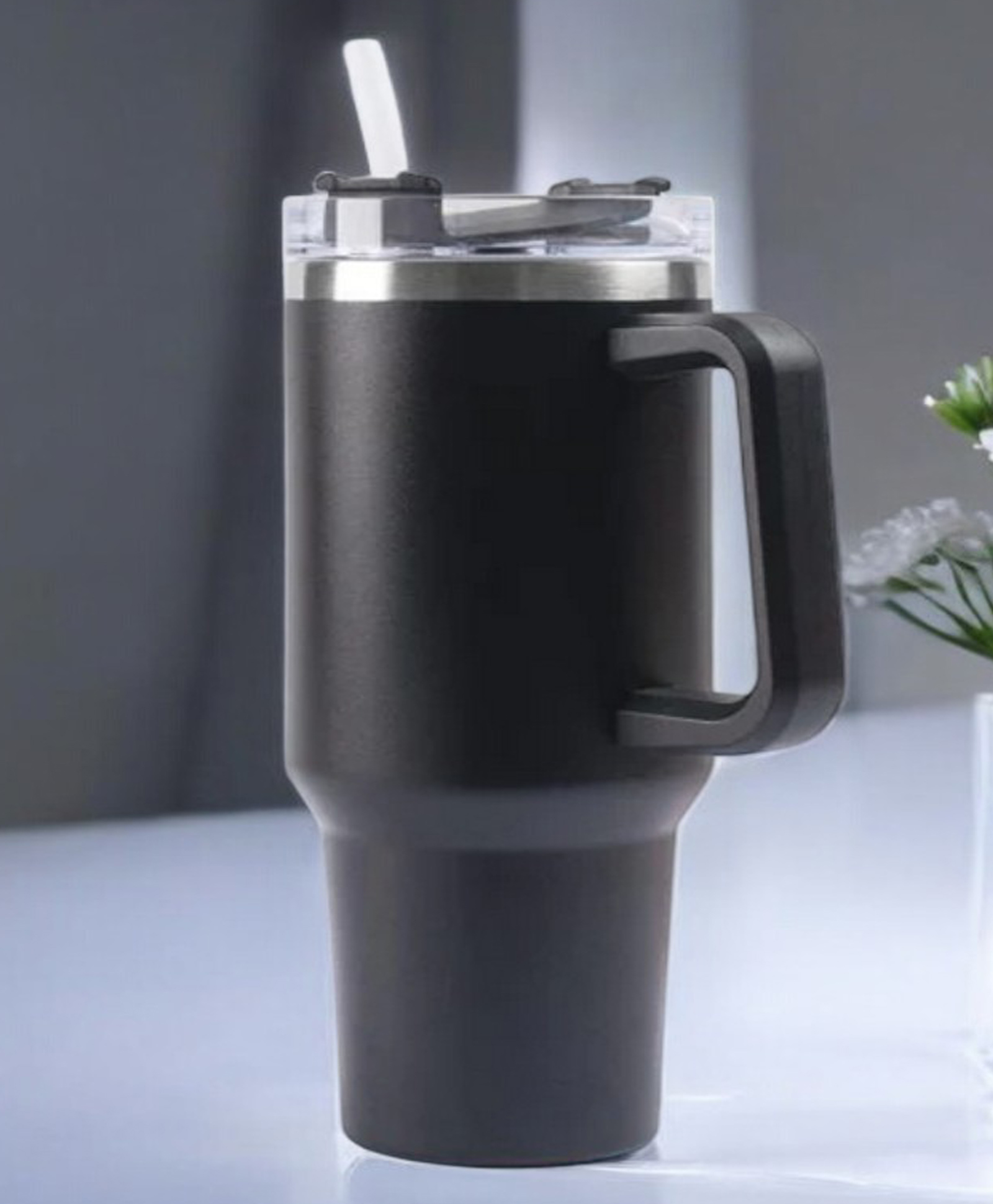 Yellow Bee Stainless Steel Travel Tumbler with Handle and Straw Lid for Boys 1225ml, Black-picture-11