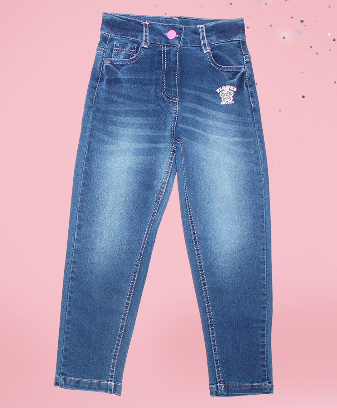 Cutecumber Denim Mild Washed & Floral Patch Detailed Jeans - Blue-image-19