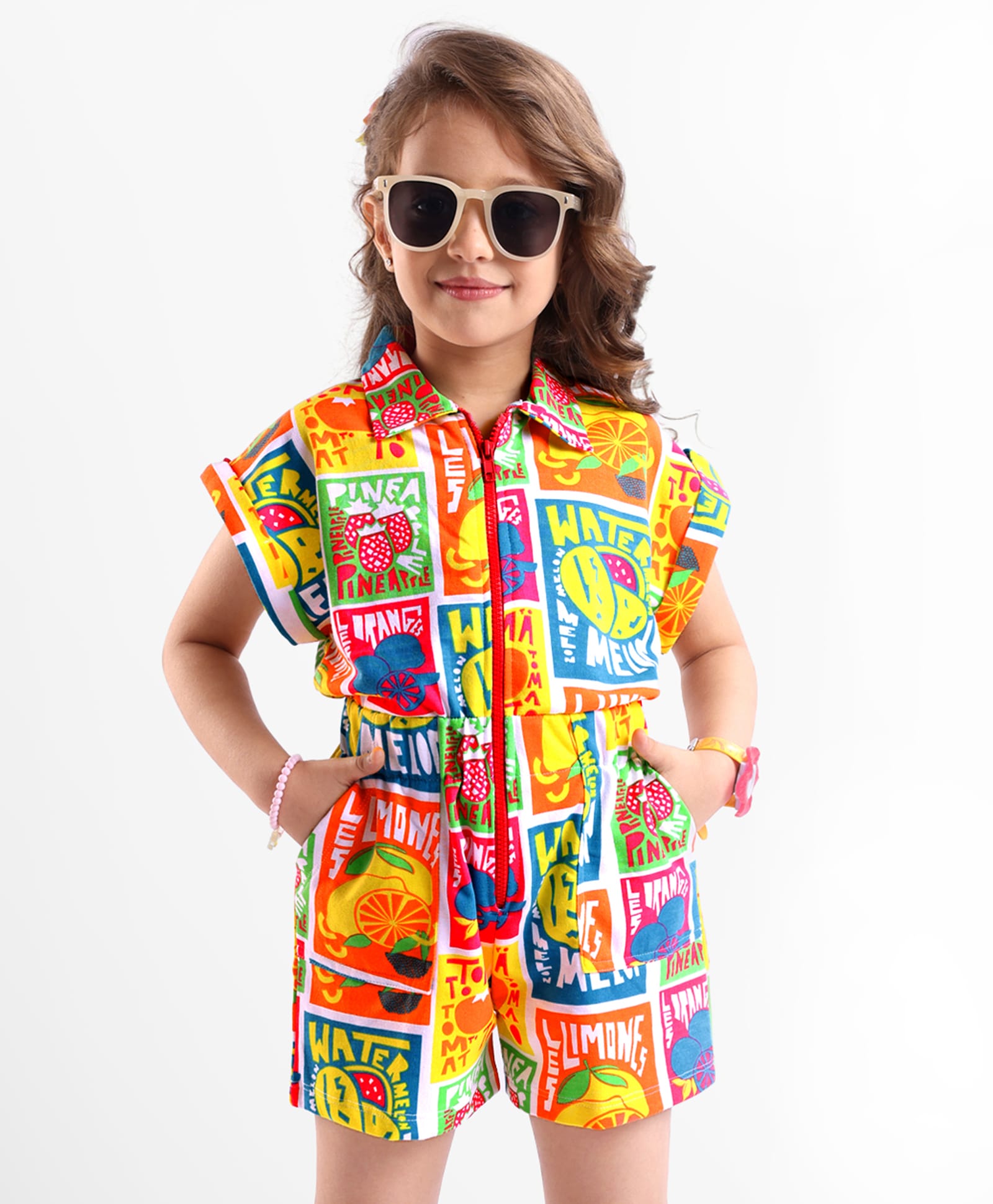 OLLINGTON ST. Cotton Knit Tropical Theme Printed Half Sleeves Shorts Jumpsuit - Multicolor-picture-18