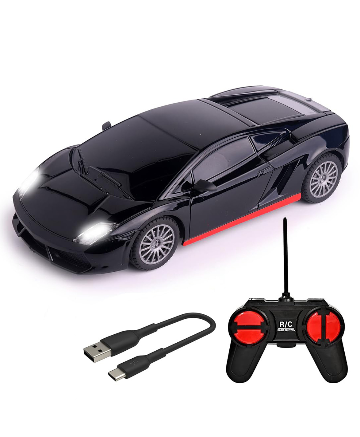 Wembley Toys High Speed Mini 1:24 Scale USB Rechargeable Remote Control Racing Car - Black & Red-picture-18