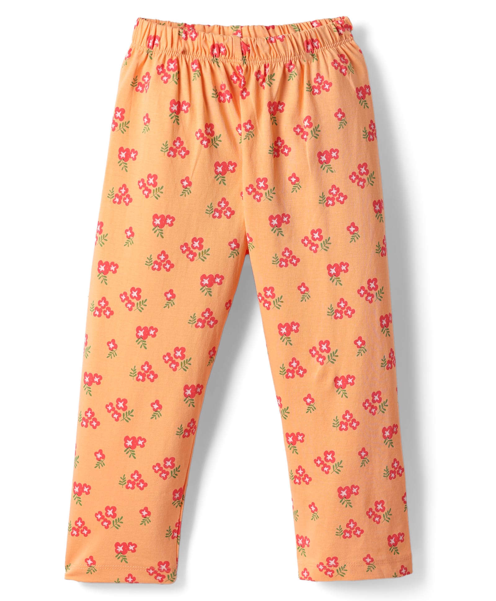 Tango Single Jersey Knit Capri Length Leggings With Floral Print - Orange-image-14