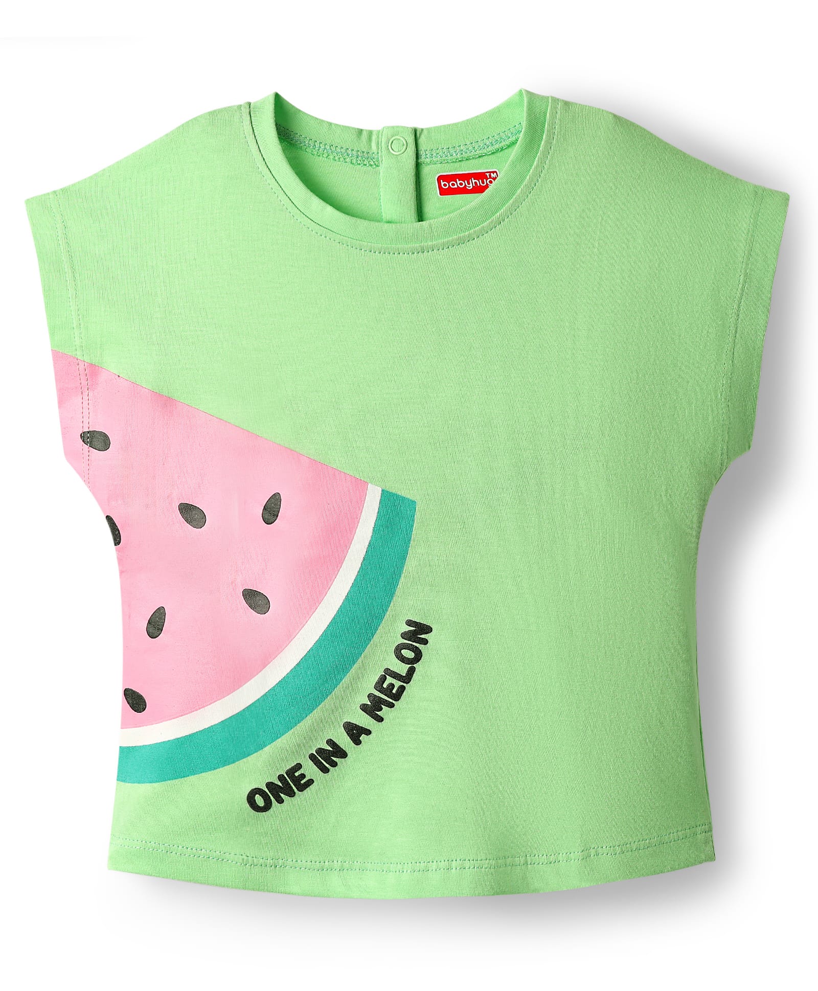 Babyhug 100% Cotton Knit Half Sleeves T-Shirt with Watermelon Print - Light Green-image-46