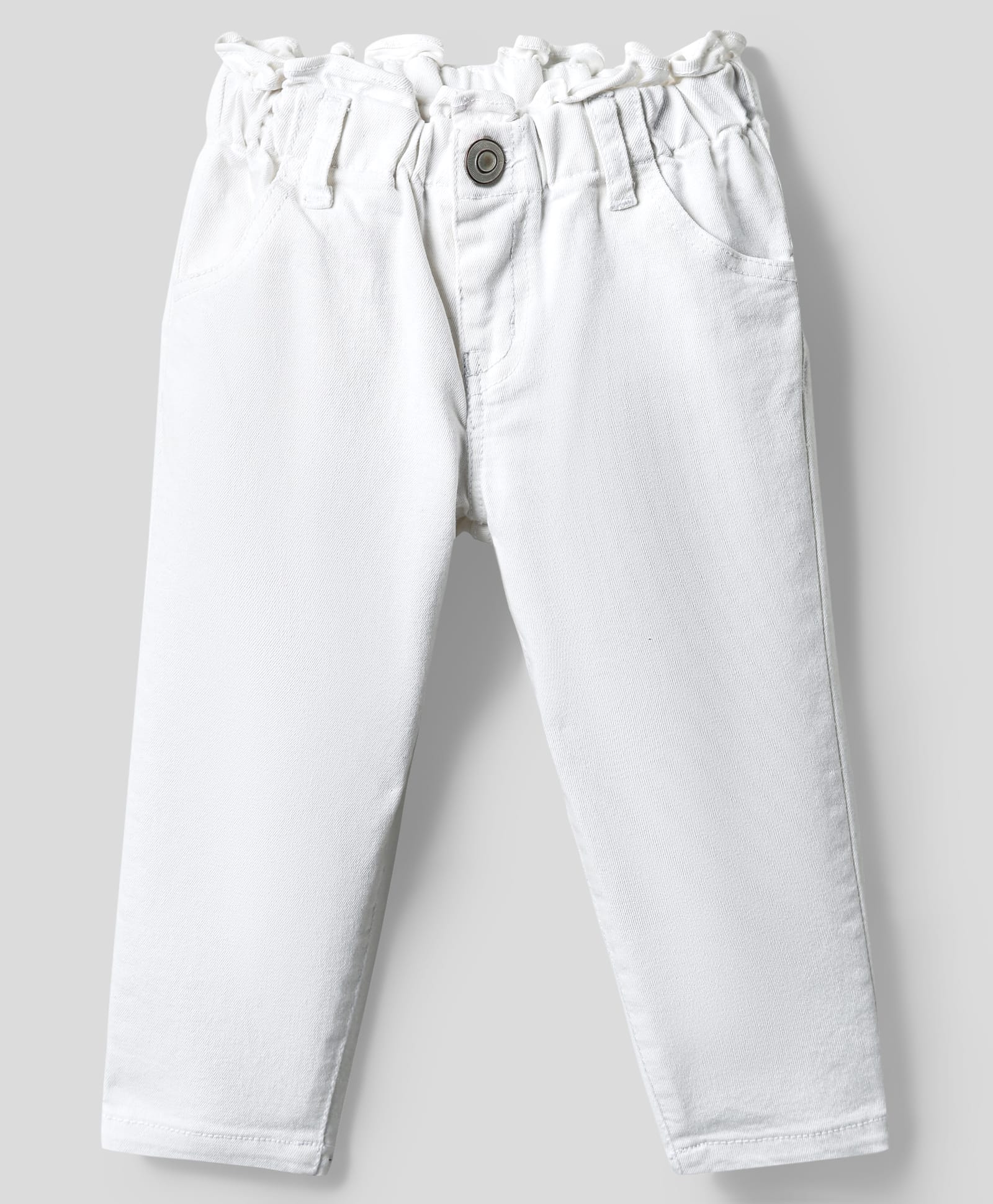 Bonfino Woven Full Length Washed Paper Bag Waist Jeans - White-picture-16