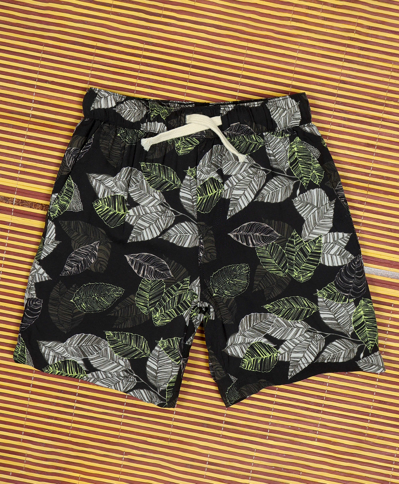 The Lion and the Fish Viscose Woven Leaves Printed Shorts - Black-picture-19